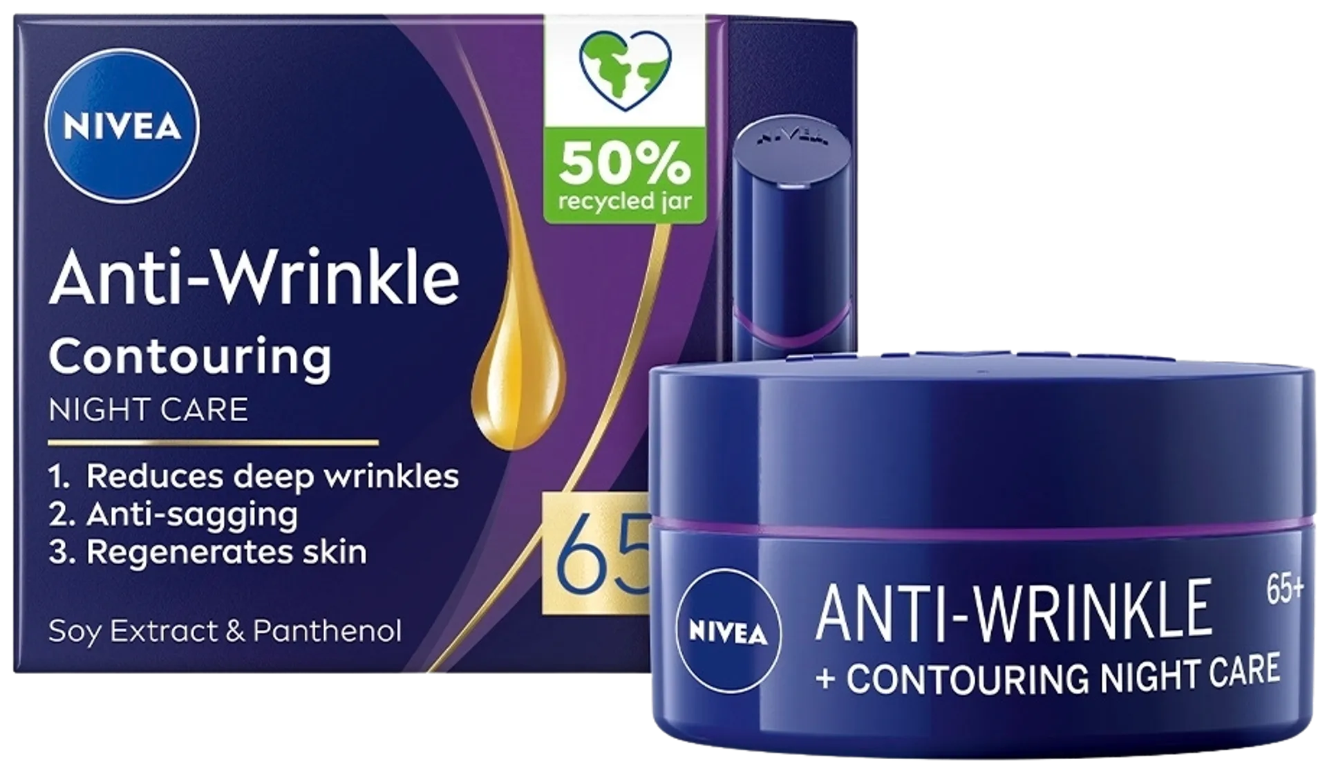 NIVEA 50ml Anti-Wrinkle Contouring Night Cream 65+ -yövoide - 3