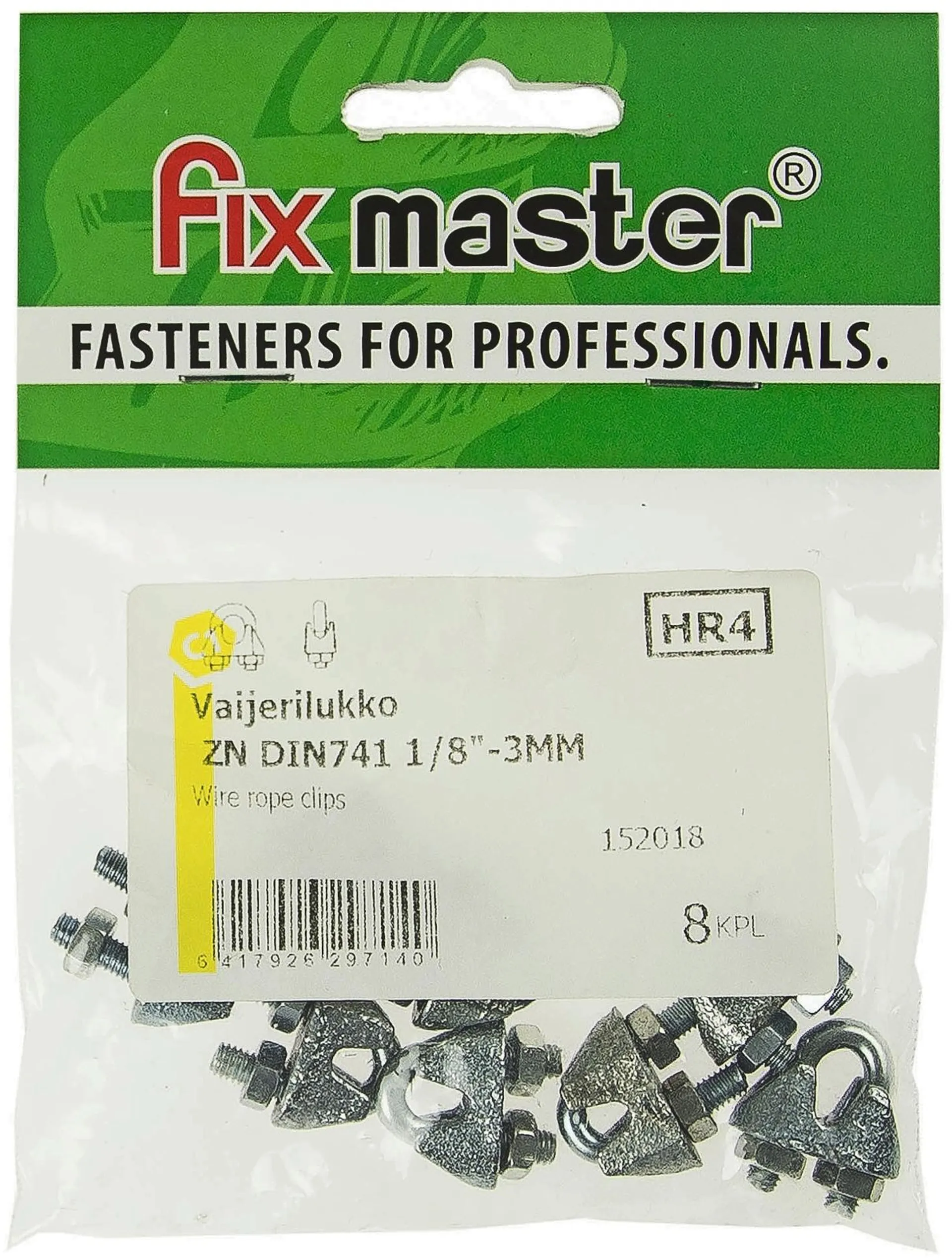 Fix Master vaijerilukko 1/8" - 3mm sinkitty 8kpl