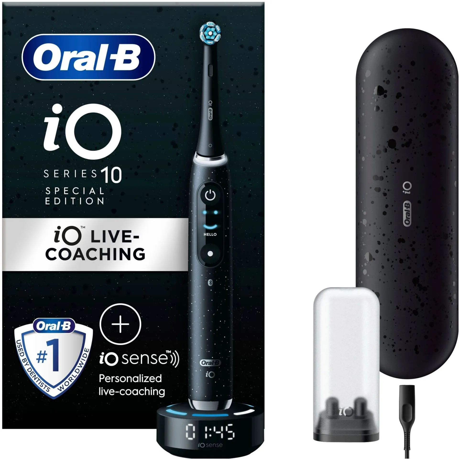 Oral-B iO 10 Cosmic Black -sähköhammasharja, 1 vaihtoharja, 1 lataava matkakotelo, Designed by Braun - 1