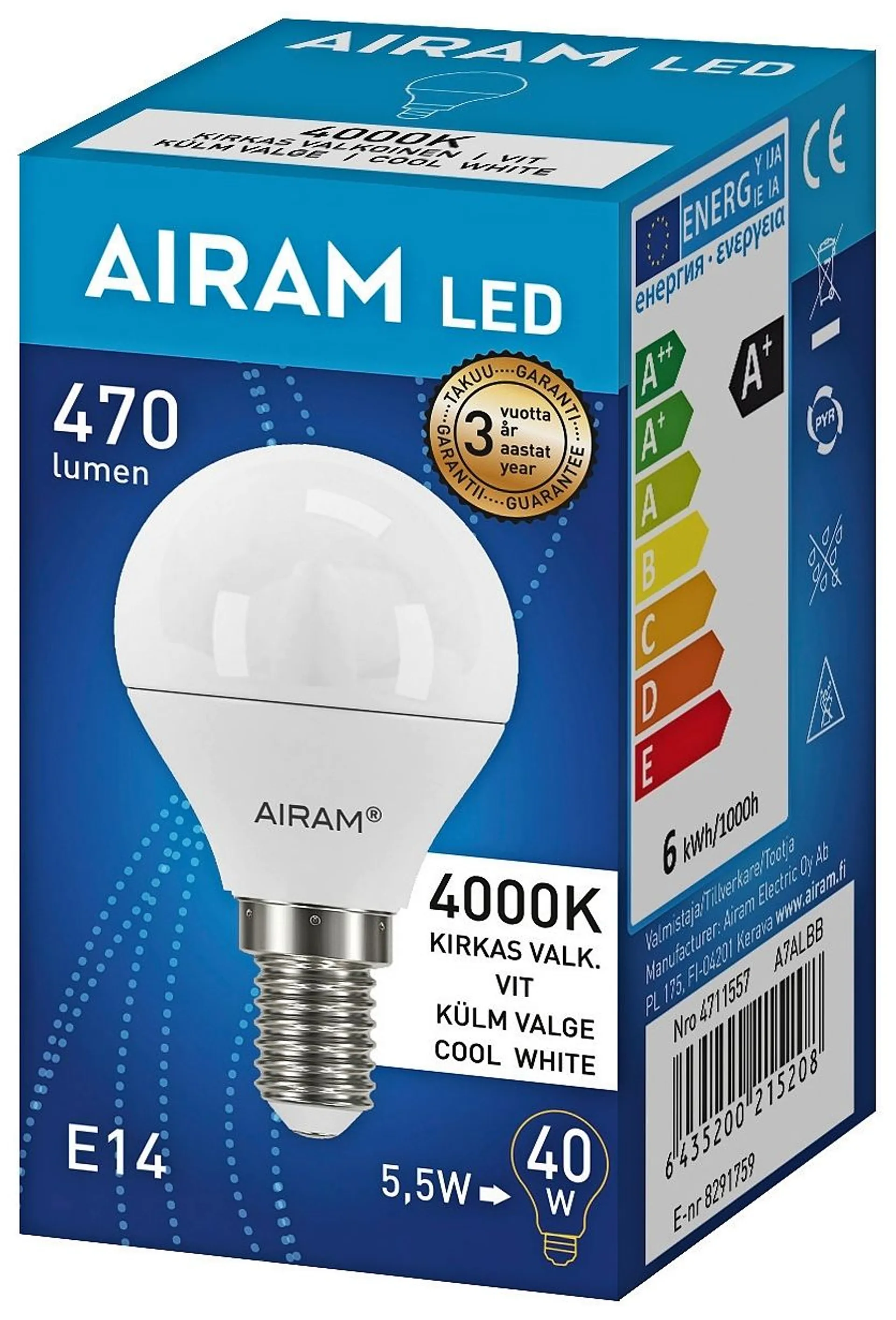 Airam LED 4,9W/840 E14 mainos 500lm - 2