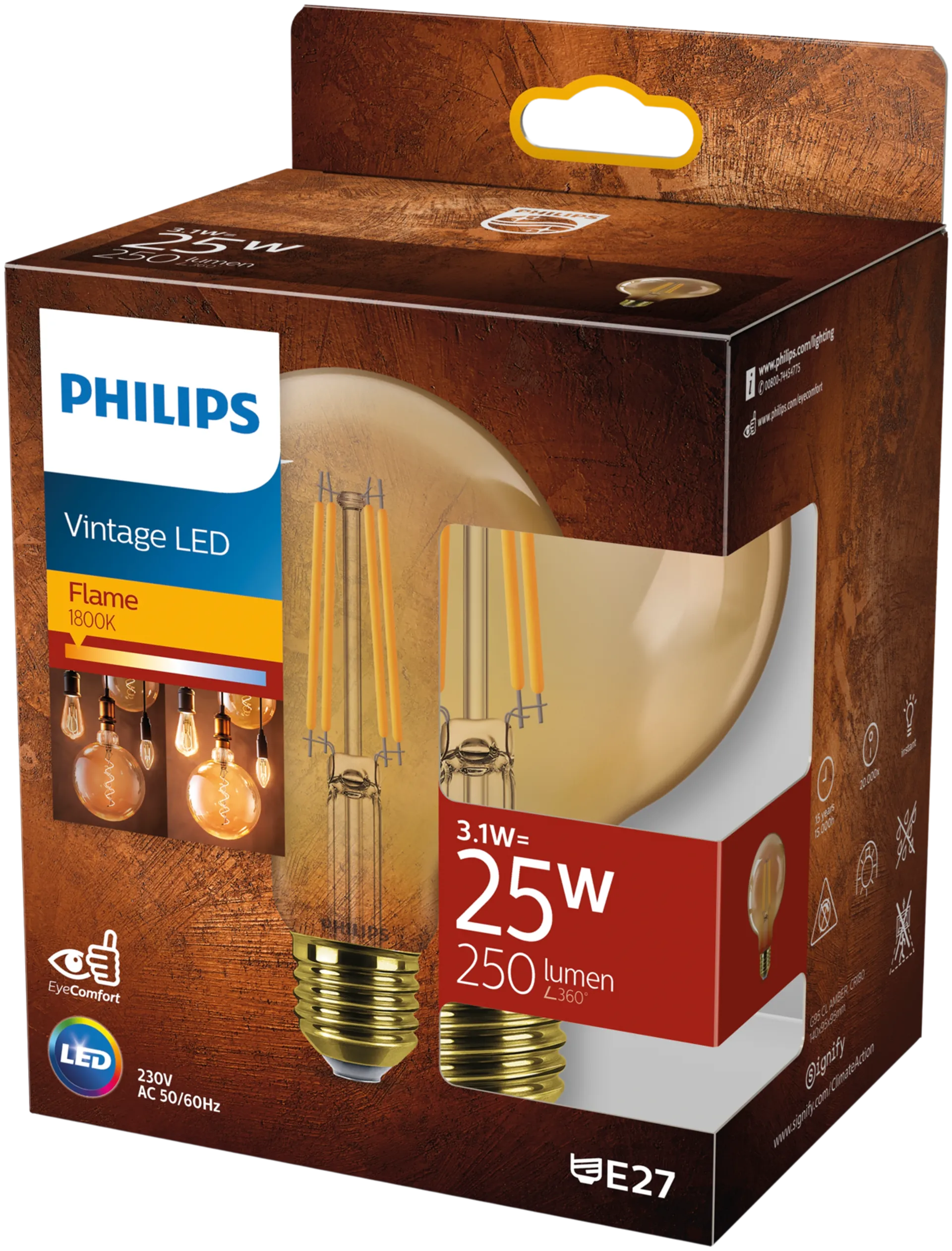 Philips LED-lamppu vintage 3.1W (25W) E27 1800K meripihkan värinen lasi - 2