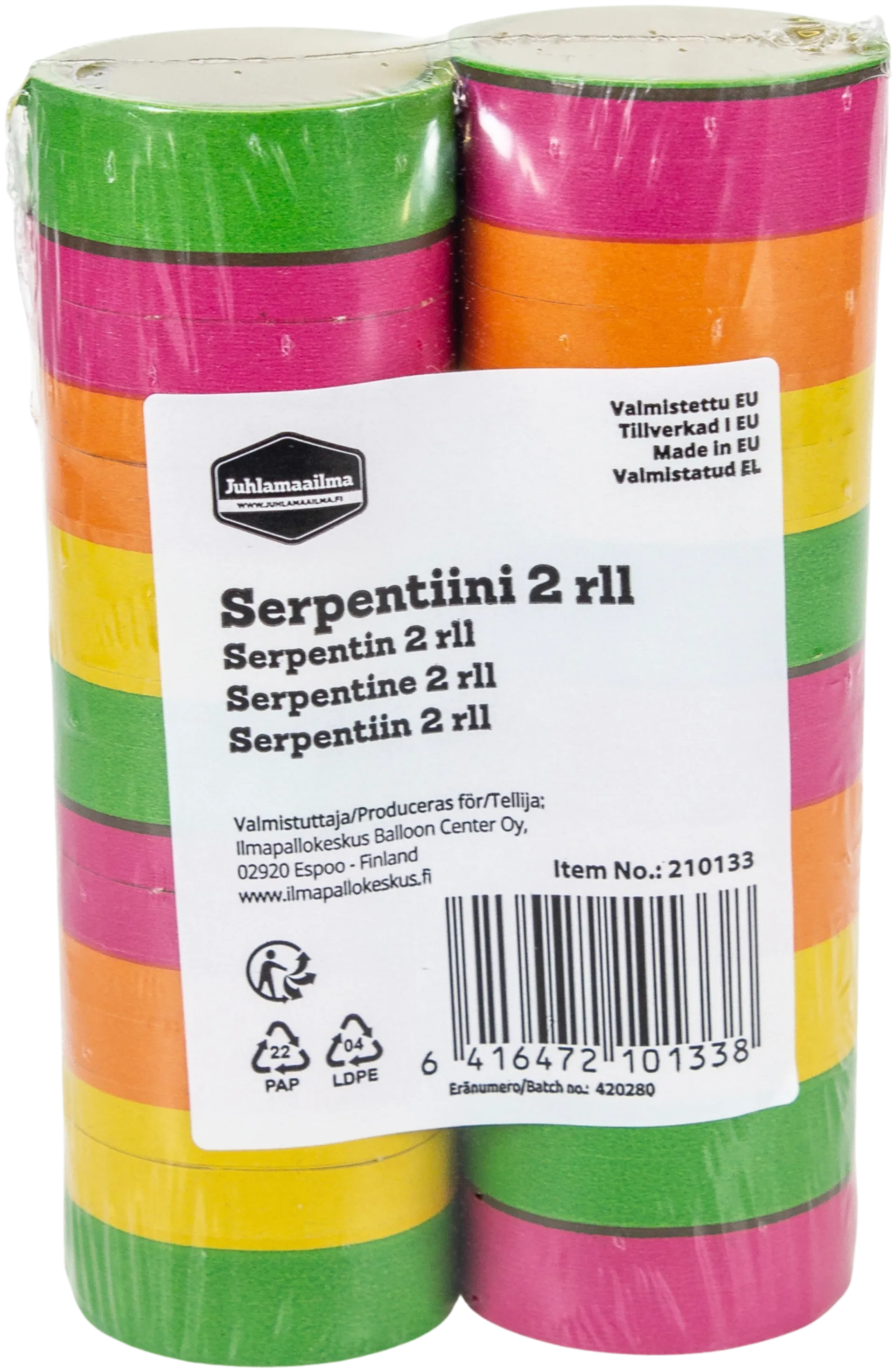 Serpentiini neon-väriraidat 2 rll/pkt - 3