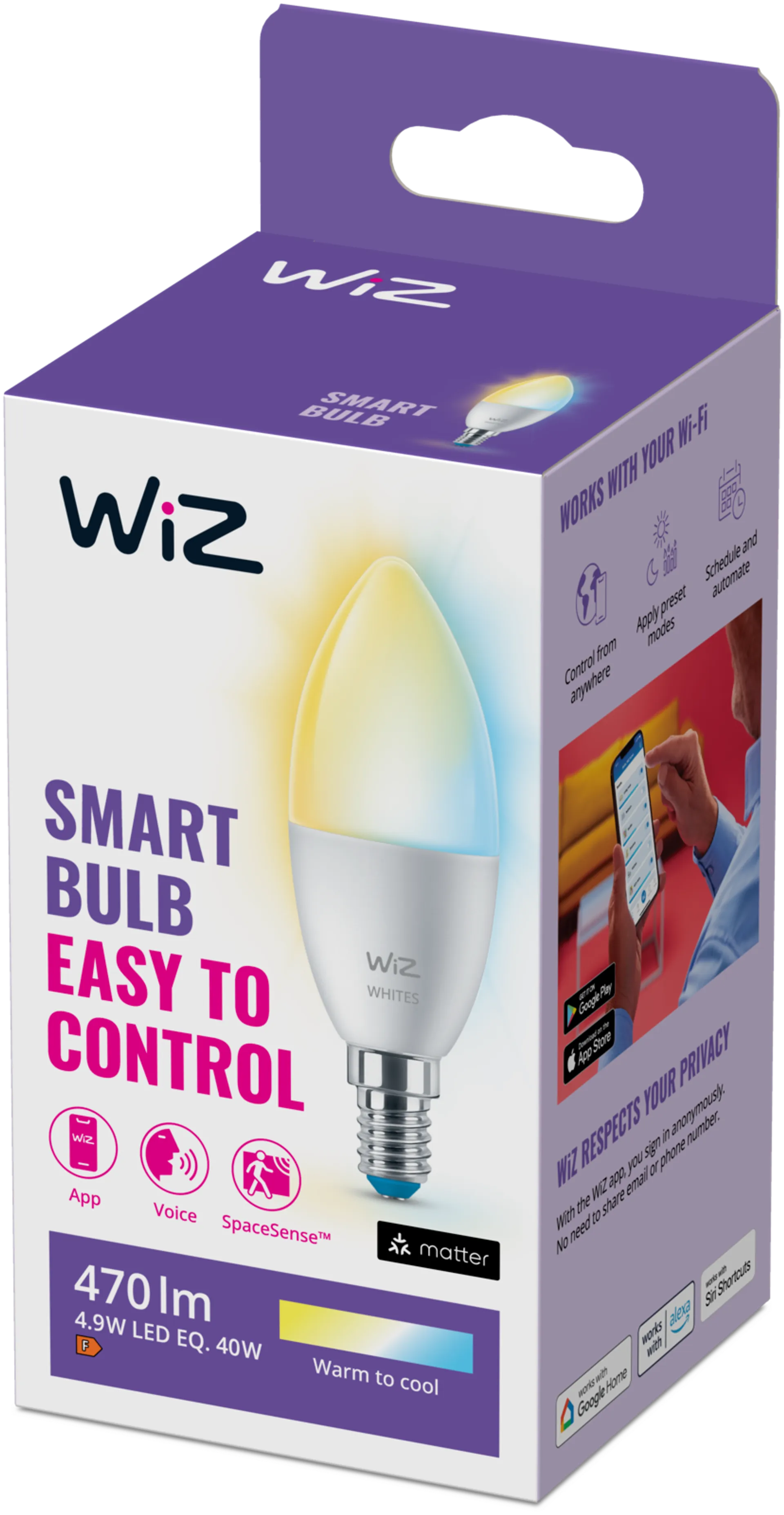 WiZ älylamppu E14 C37 4.6W TW Wi-Fi - 3
