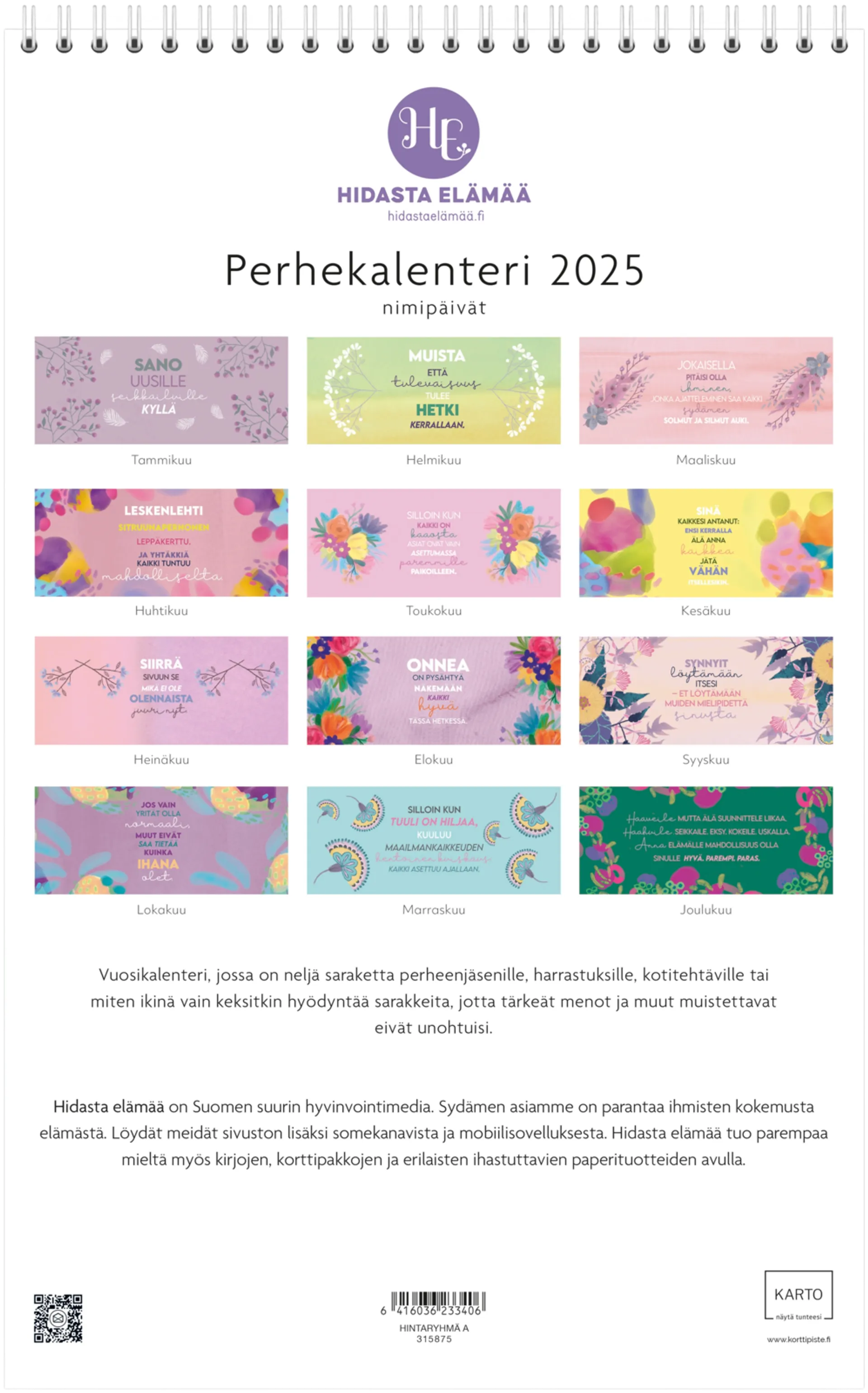 Karto perhekalenteri Hidasta elämää  2025 - 3