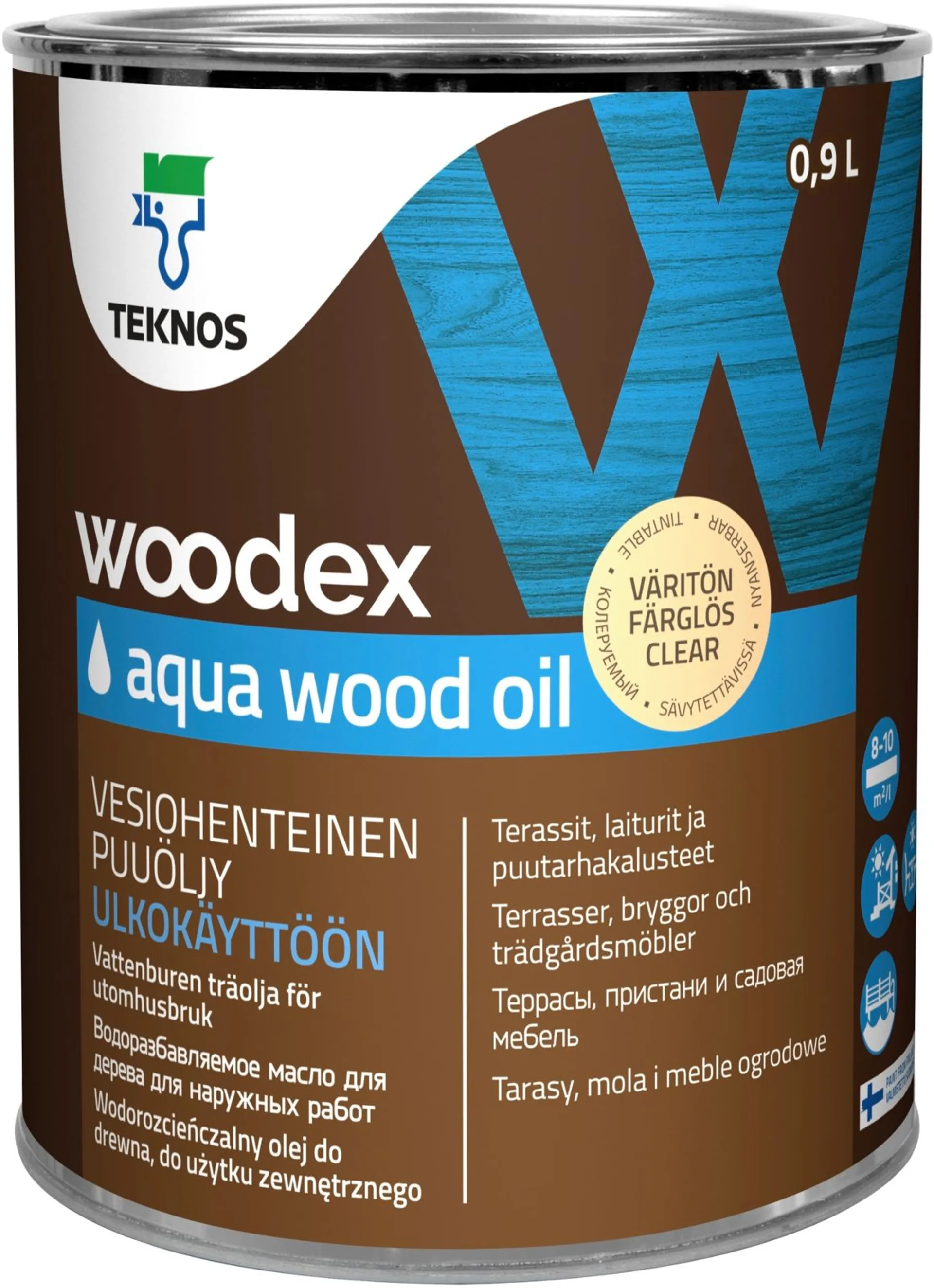 Teknos puuöljy Woodex Aqua Wood Oil 0,9 l väritön sävytettävä