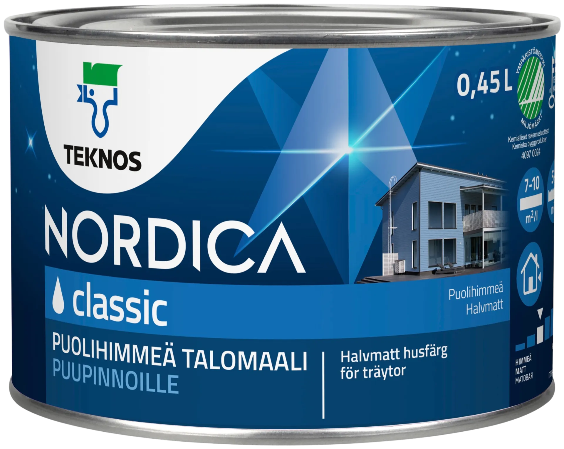 Teknos talomaali Nordica Classic 0,45 l PM1 valkoinen sävytettävissä puolihimmeä