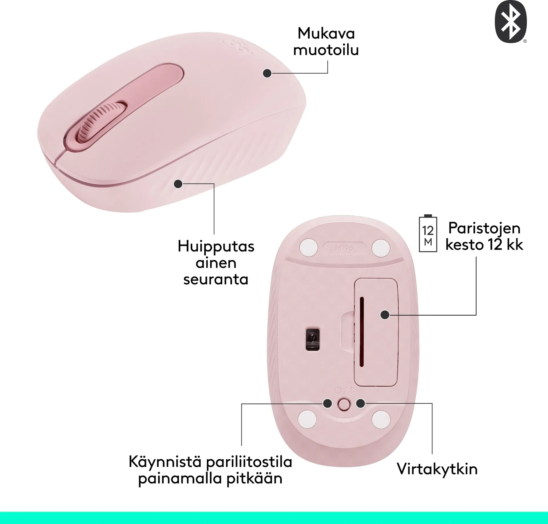 LOGITECH M196 Bluetooth Mouse - Rose - 5