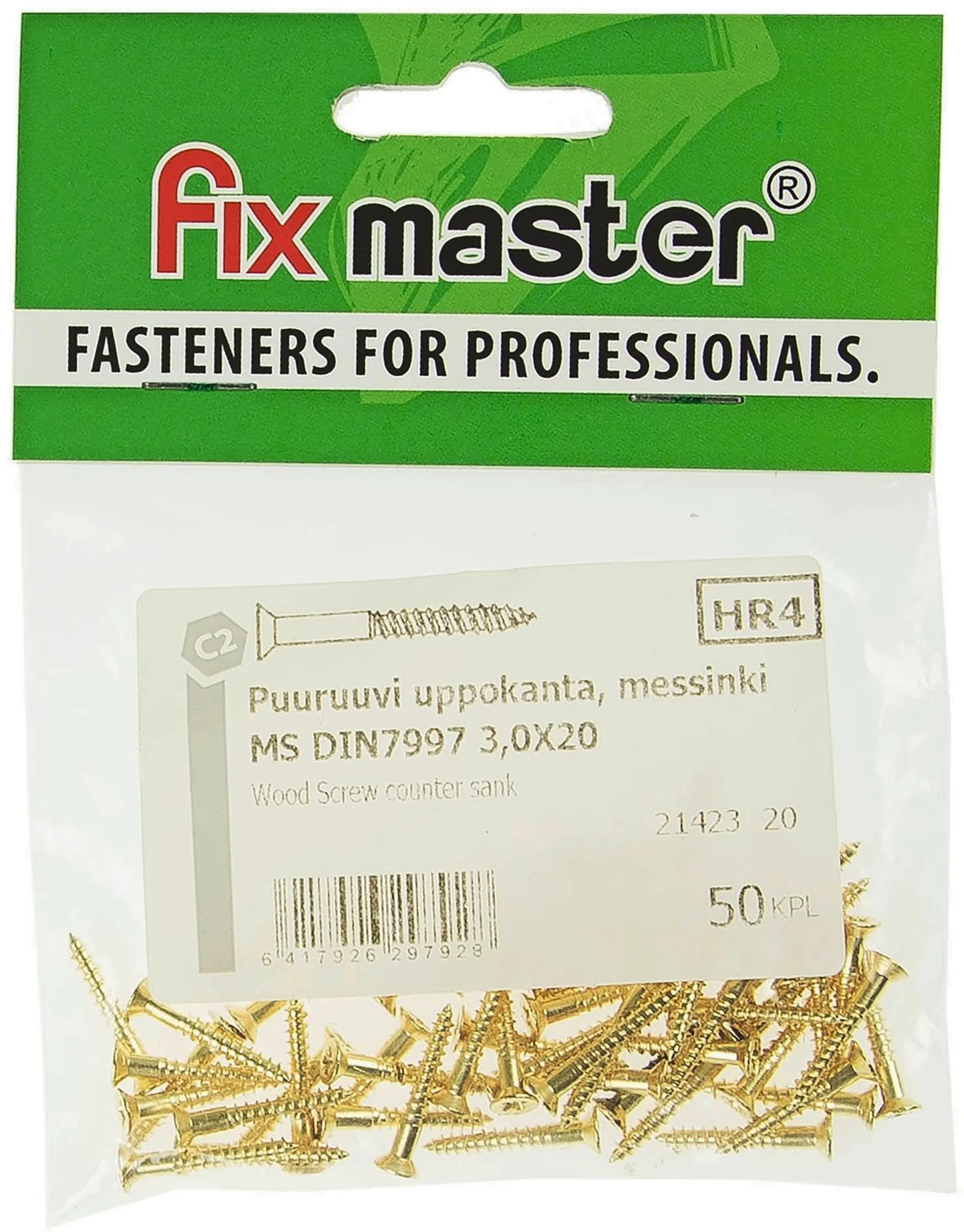 Fix Master puuruuvi uppokanta, messinki 3,0X20 50kpl