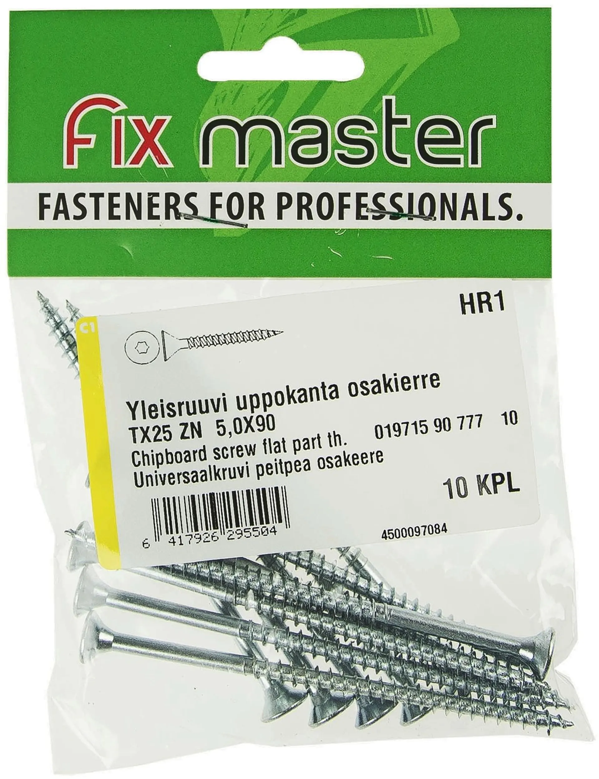 Fix Master yleisruuvi uppokanta osakierre 5X90 torx25 sinkitty 10kpl