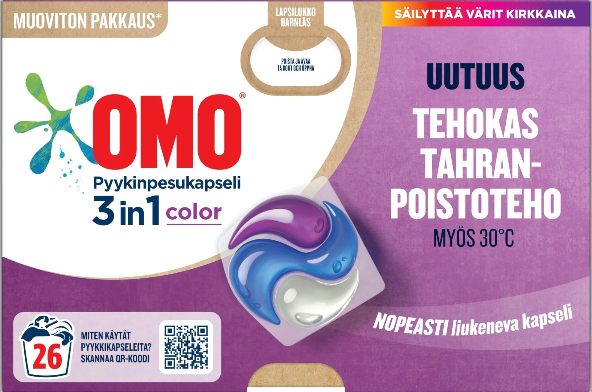 Omo Color Pyykinpesukapseli Värillisille vaatteille 26x19ml 26 pesua