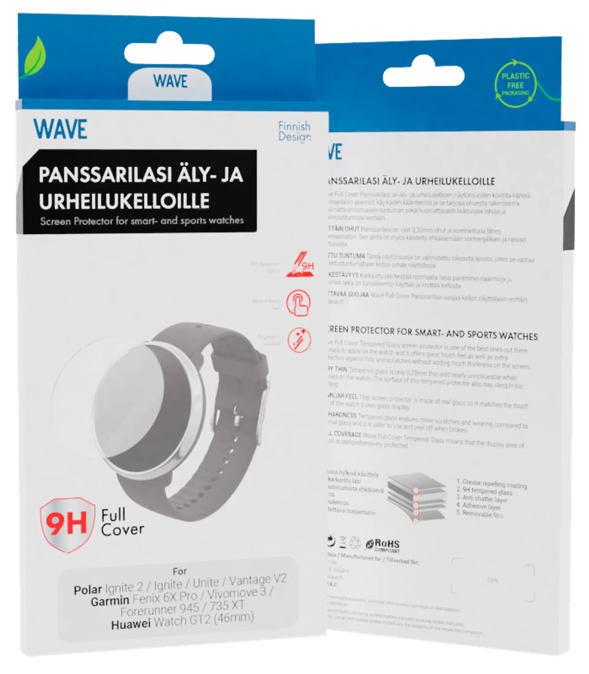 Wave Full Cover Panssarilasi, Polar Ignite 2 / Ignite / Unite / Vantage V2 / Garmin Fenix 6X Pro / Forerunner 945 / Forerunner 735XT / Vivomove 3 / Huawei Watch GT2 (46mm) - 1