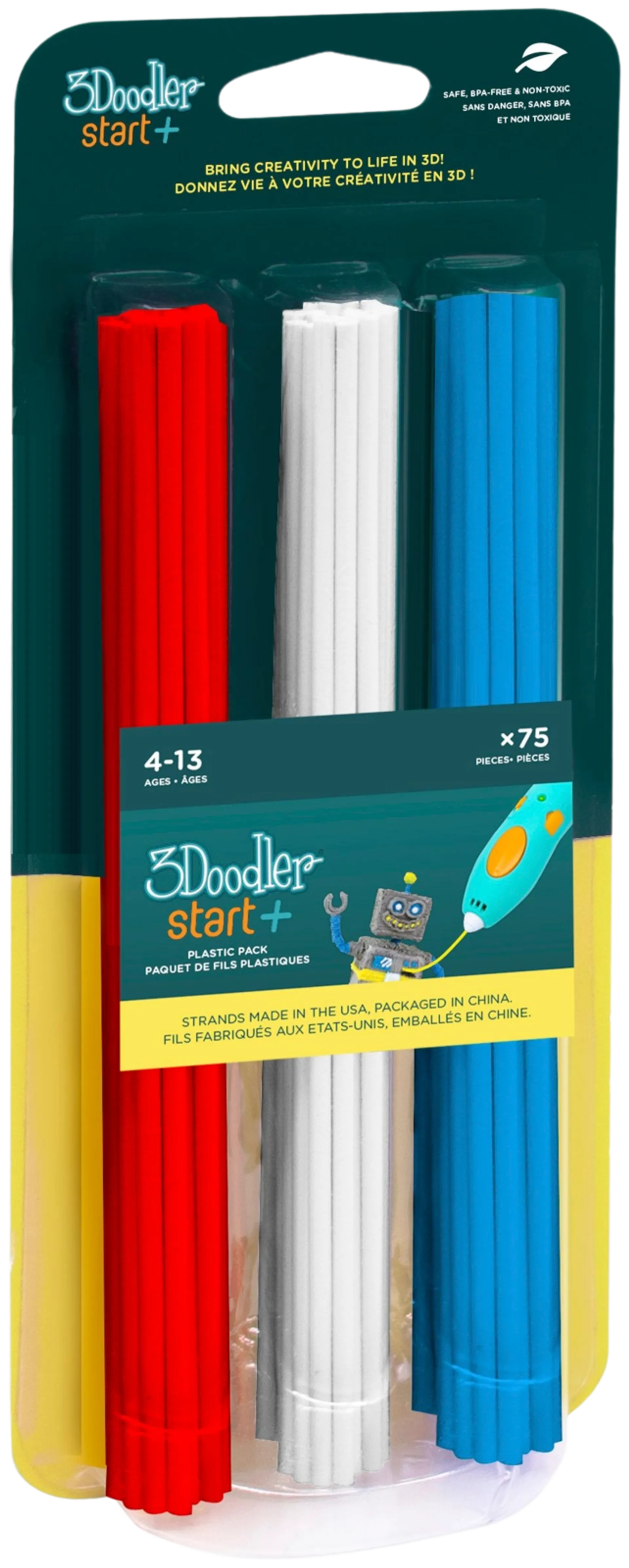 3D filamentti ECO 3Doodler 75kpl punainen/valkoinen/sininen