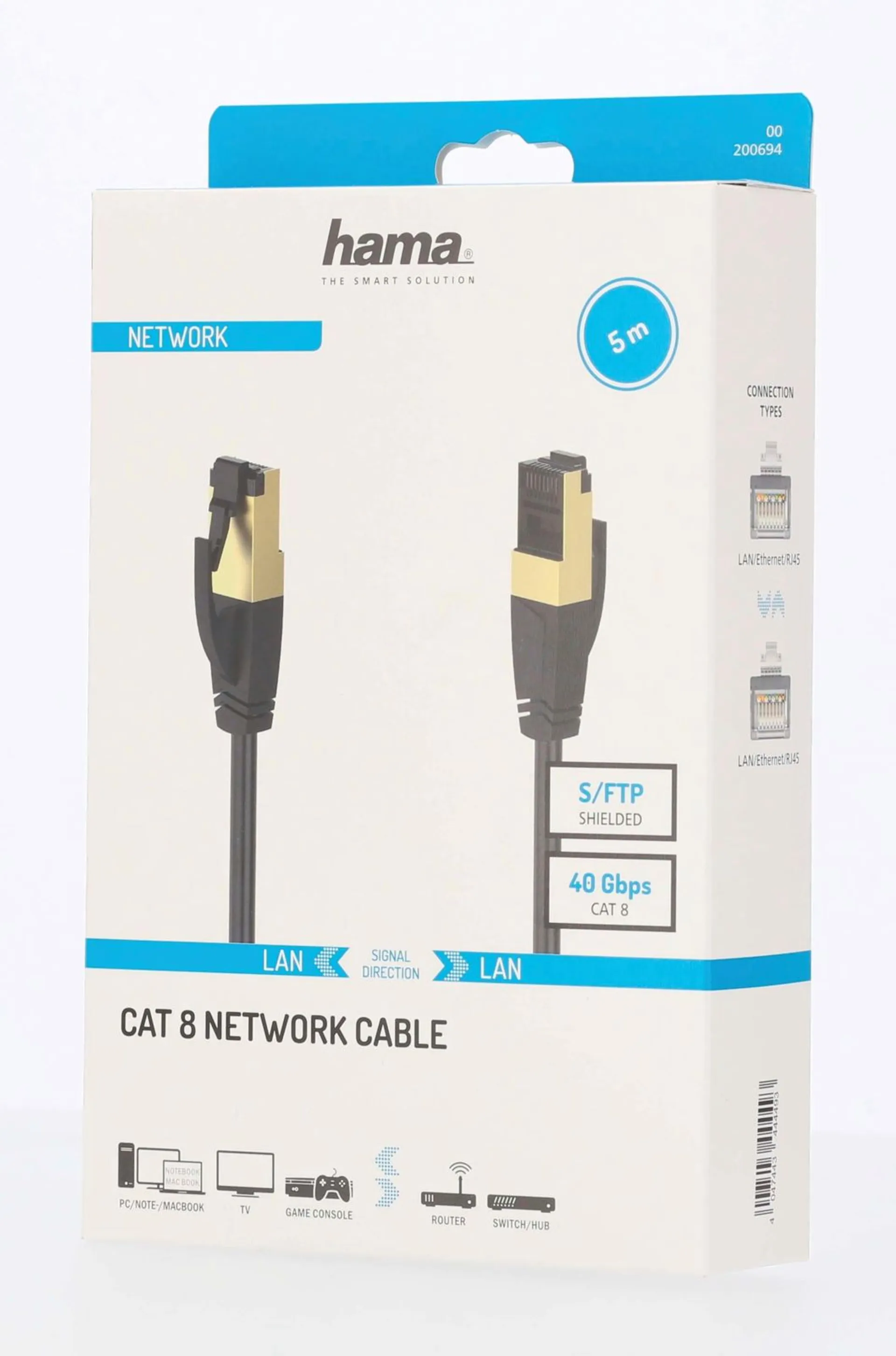 Hama Verkkokaapeli CAT8 S FTP suojattu 40 Gbit s Halogeeniton 5 0 