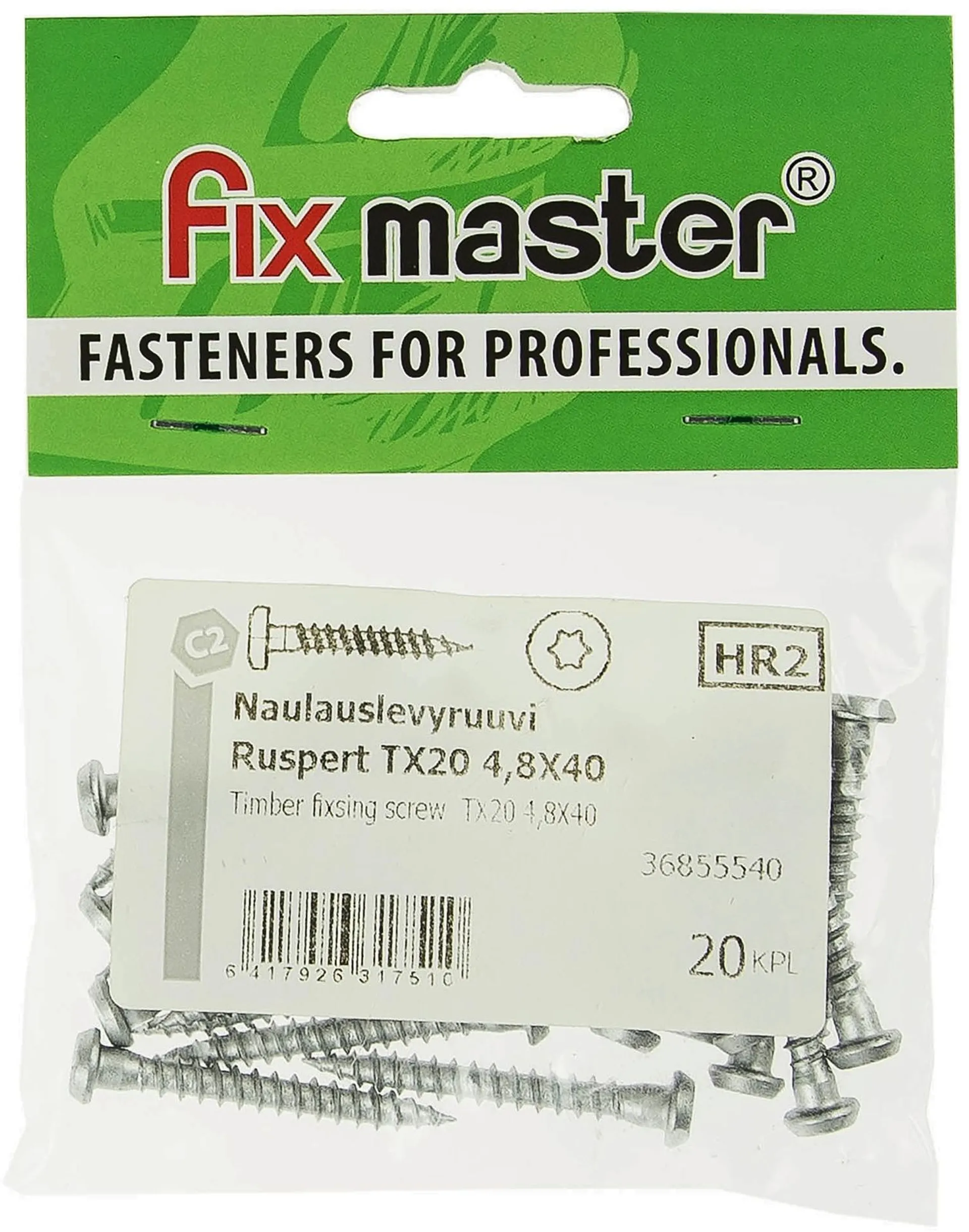 Fix Master naulauslevyruuvi ruspert-pinnoitettu torx20 4,8X40 20kpl