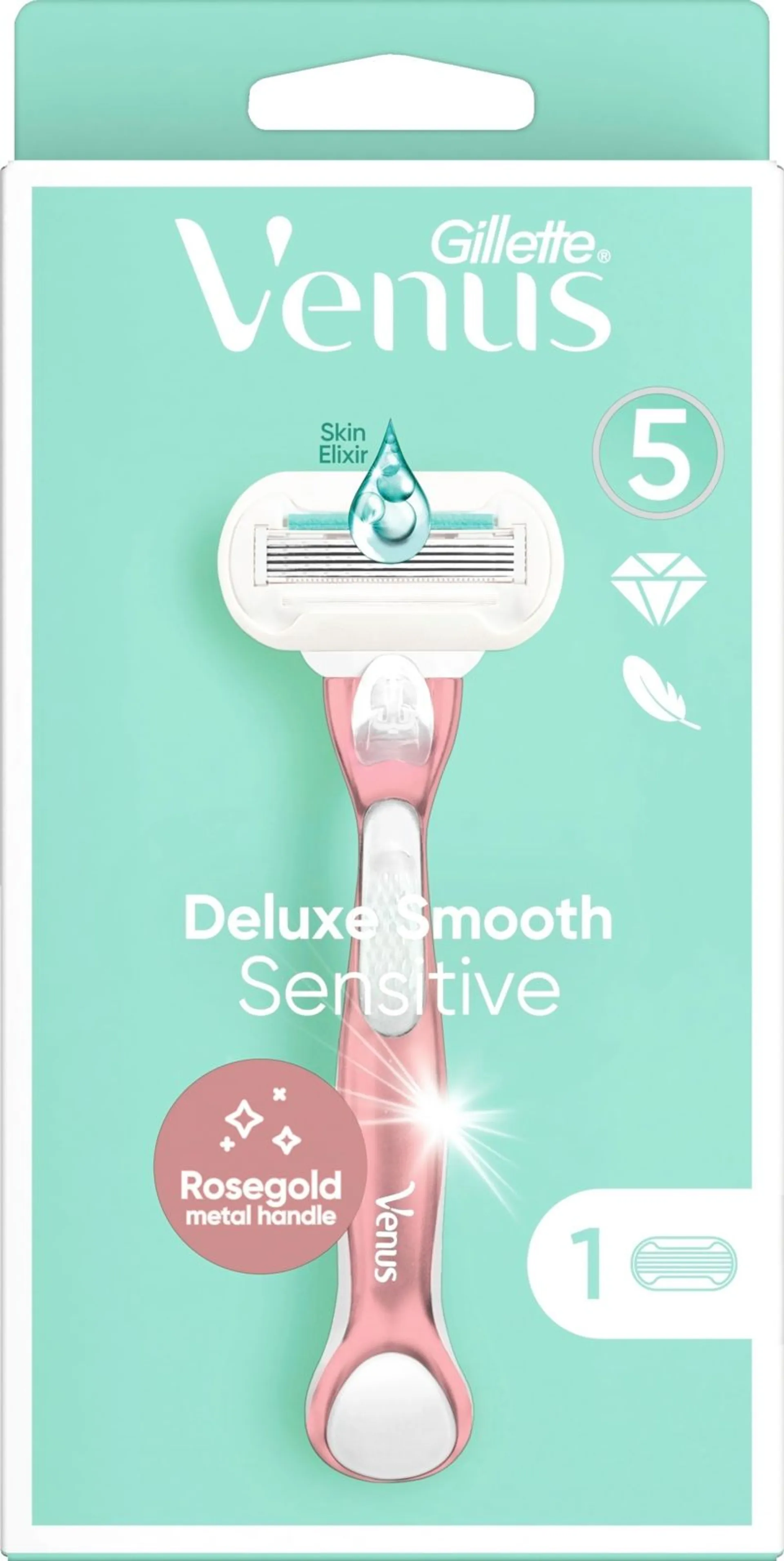 Gillette Venus Deluxe Smooth Sensitive Rosegold ihokarvanajohöylä - 1