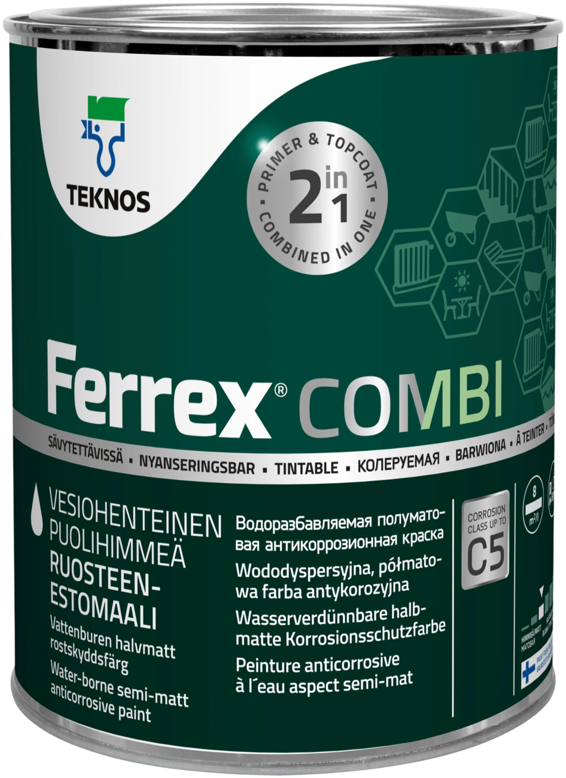 Teknos Ferrex Combi ruosteenestomaali 0,9l PM1 valkoinen sävytettävissä