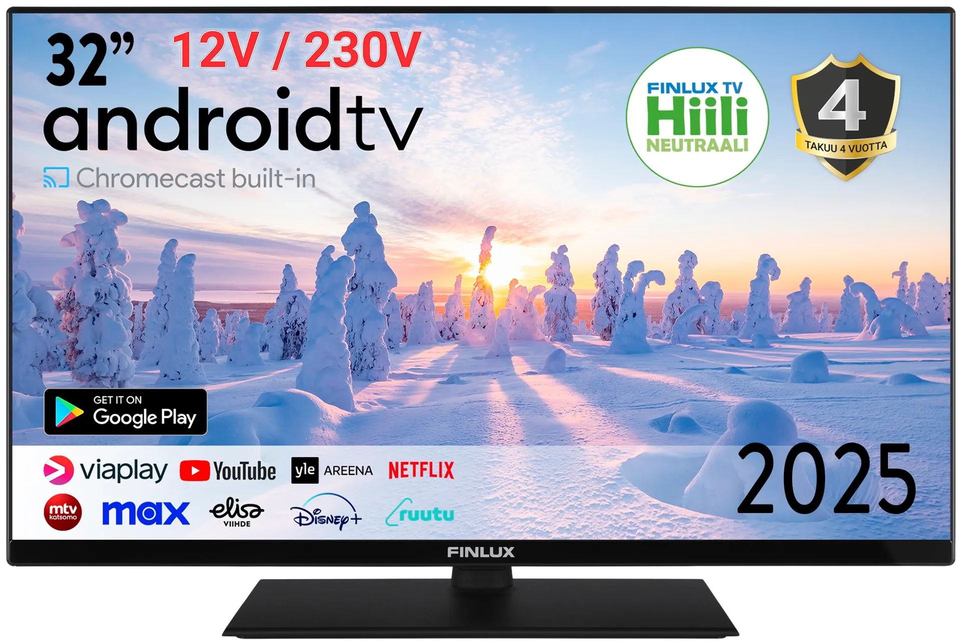 Finlux 32" FullHD Android Smart LED TV 12V sekä 230V käyttöjännitteellä 32M8.2ACI-12 - 1