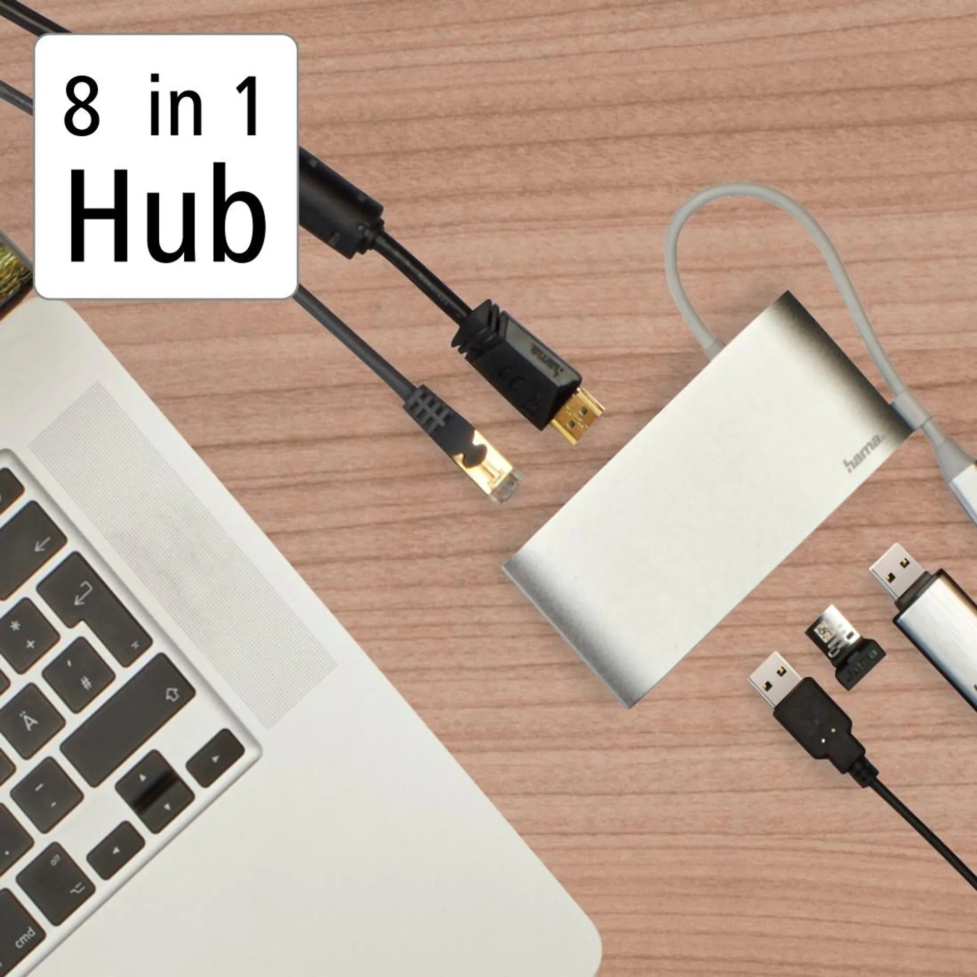 Hama USB-C -hubi, 8-porttinen, 3 x USB-A, 2 x USB-C, VGA, HDMI™, LAN, USB 3.2 Gen 1, 0,15 m - 6