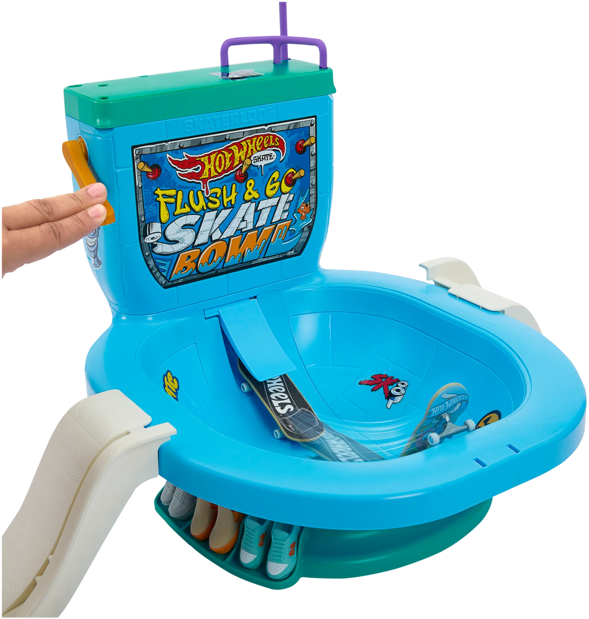 Hot Wheels Skate Flush & Go Skate Bowl -sormiskeittileikkisetti - 3