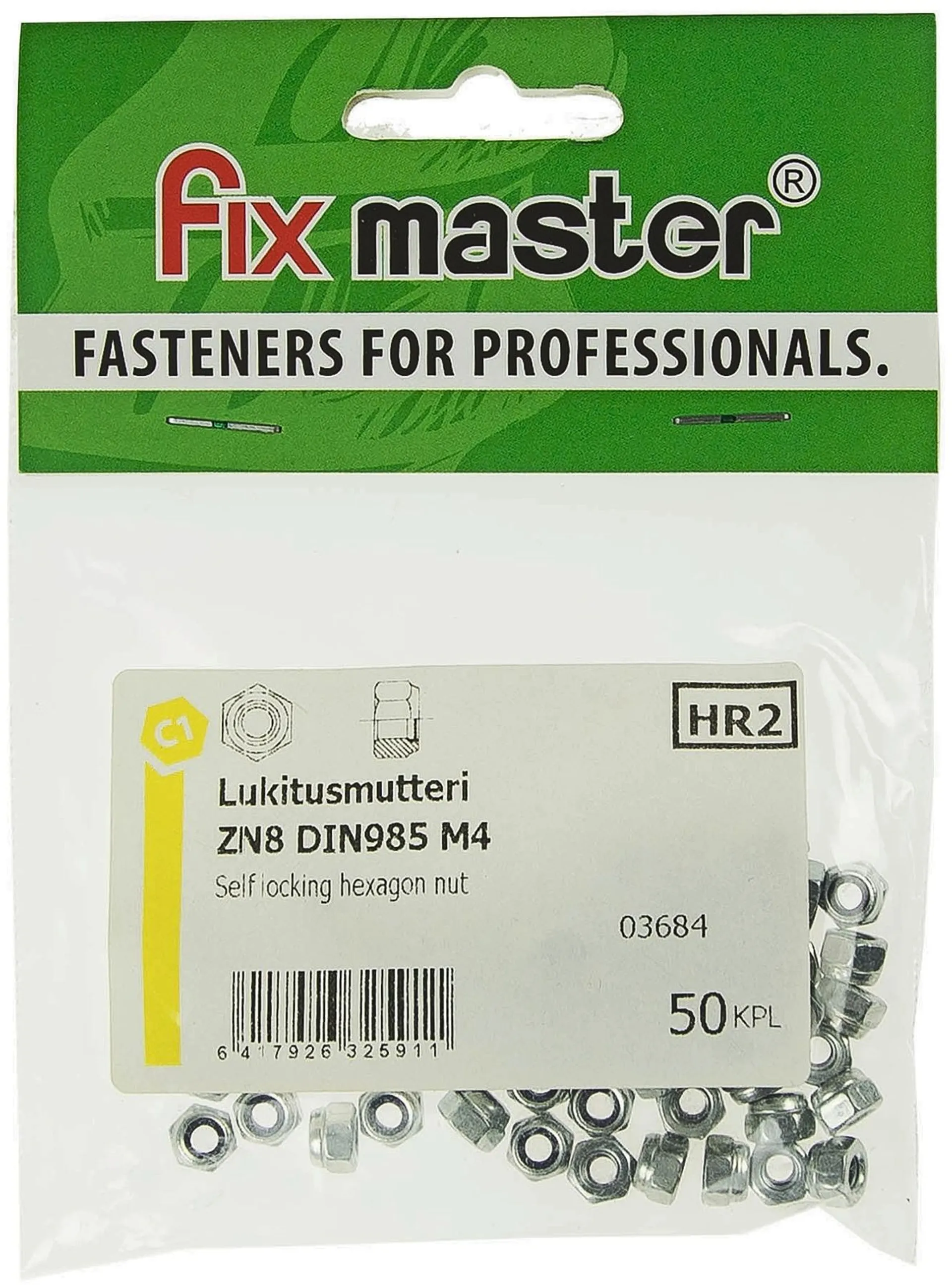 Fix Master nylock-lukitusmutteri M4 sinkitty 8 50kpl