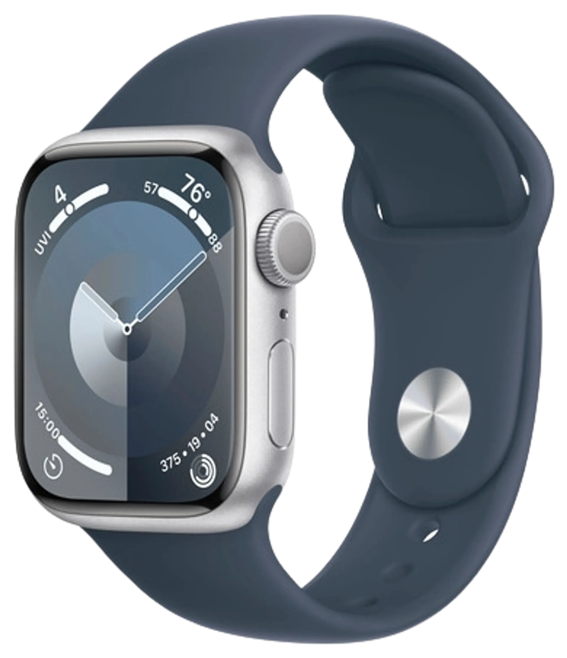 Apple watch Series 9 GPS 41mm Hopeinen alumiinikotelo Myrskynsininen urheiluranneke - S/M MR903KS/A