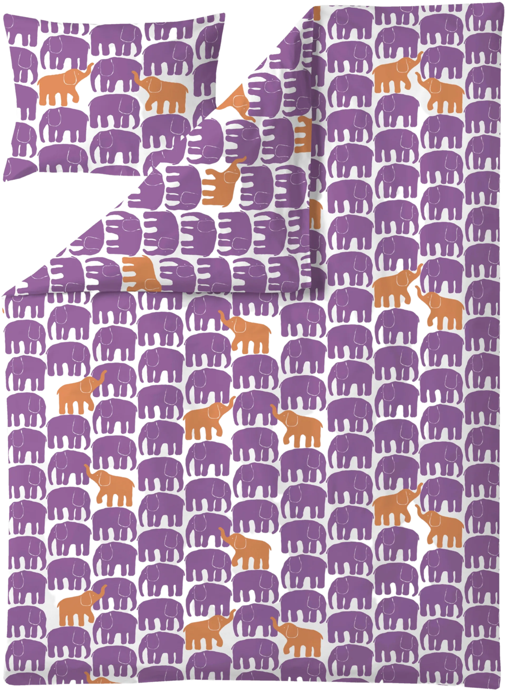 Finlayson pussilakana + tyynyliina Elefantti Vapaa150x210cm violetti/oranssi