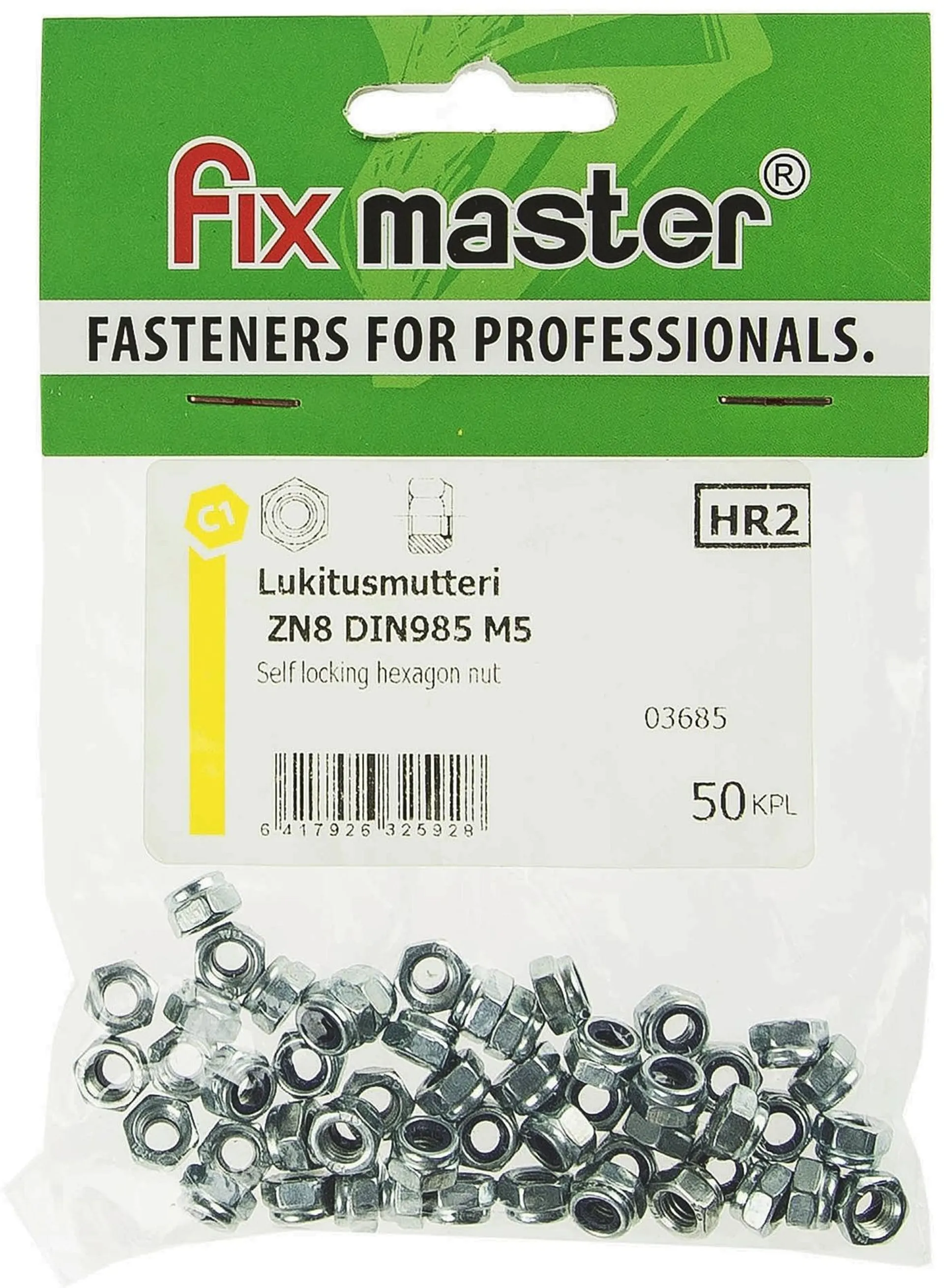 Fix Master nylock-lukitusmutteri M5 sinkitty 8 50kpl