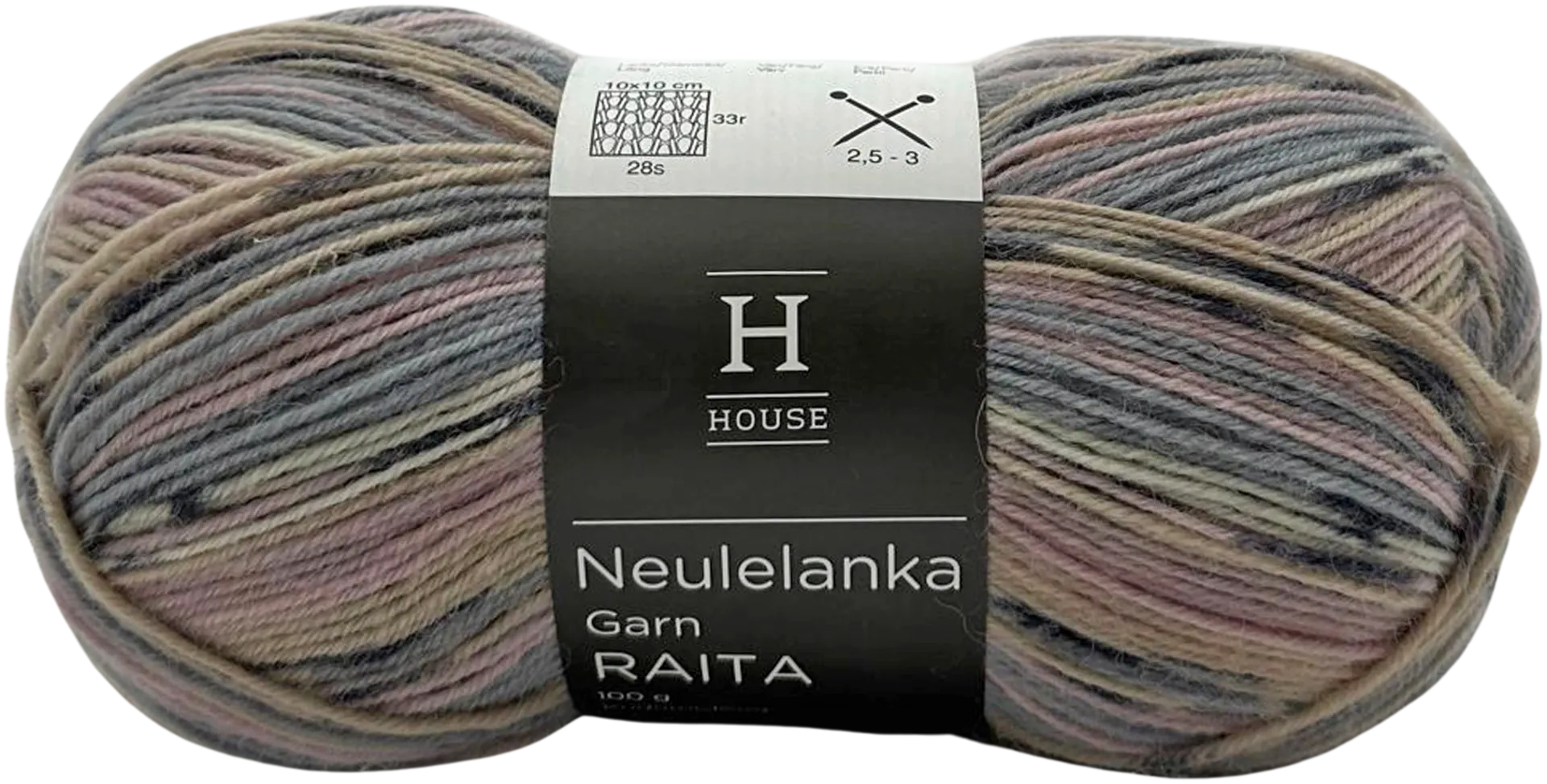 House sukkalanka Raita-kuvio 100 g pastellivärit Pink/grey/white/beige 82452