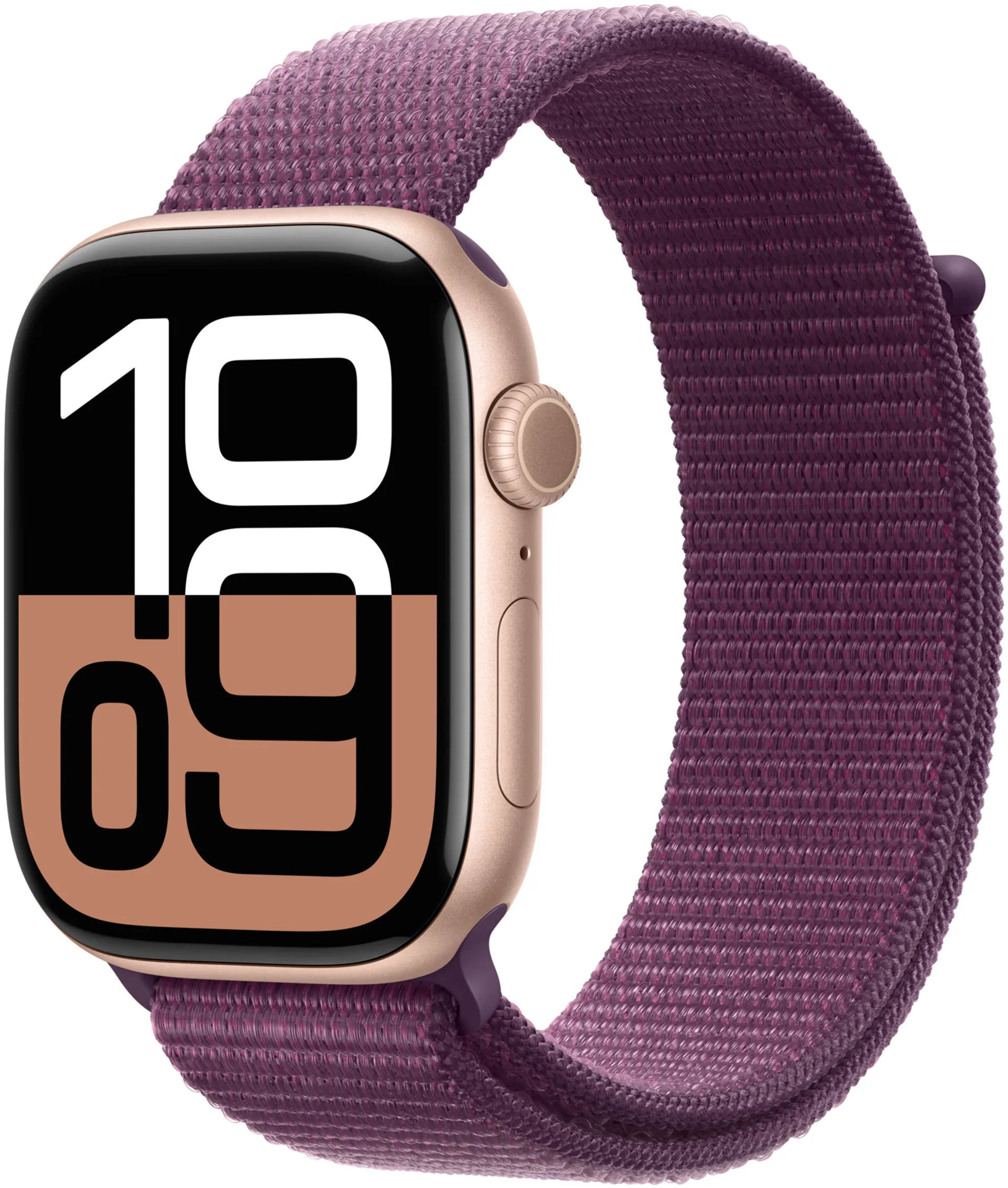 Apple Watch Series 10 GPS 46mm Rose Gold alumiinikotelo, Plum Sport Loop ranneke - MWWV3QN/A - 2