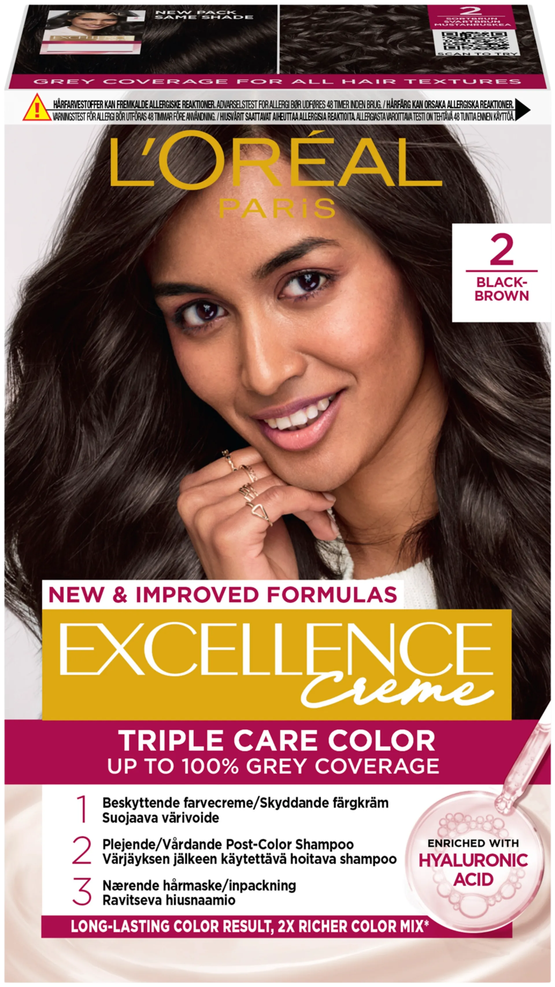 L'Oréal Paris Excellence Creme 2 Black Brown Mustanruskea kestoväri 1kpl