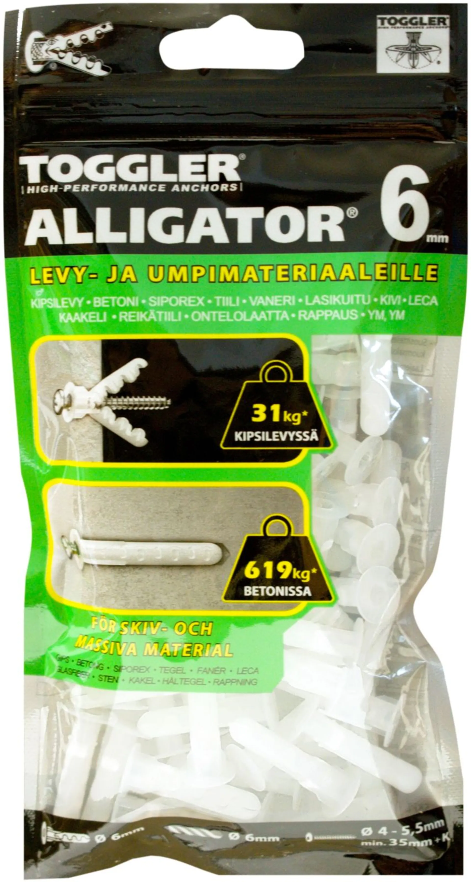 Toggler Alligator AF6-100 kiinnike 6mm laipalla 100kpl - 1