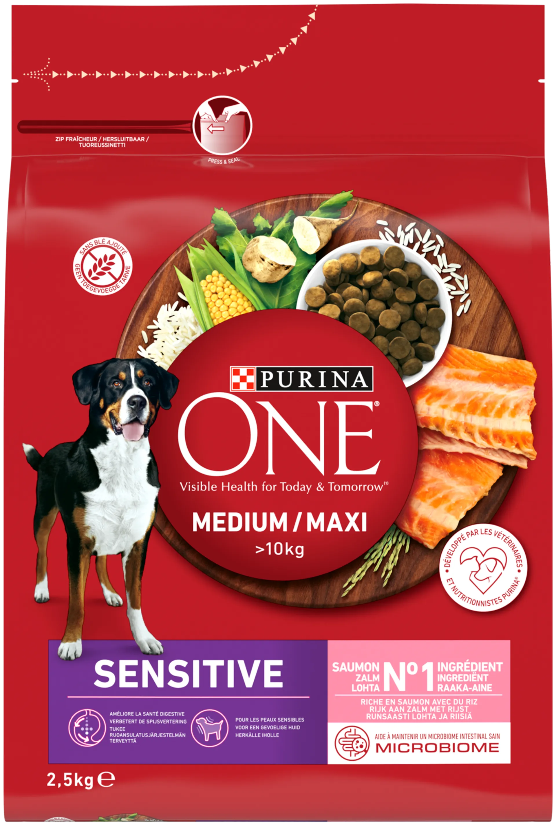 Purina ONE 2,5kg Medium/Maxi Sensitive runsaasti lohta, sisältää riisiä koiranruoka