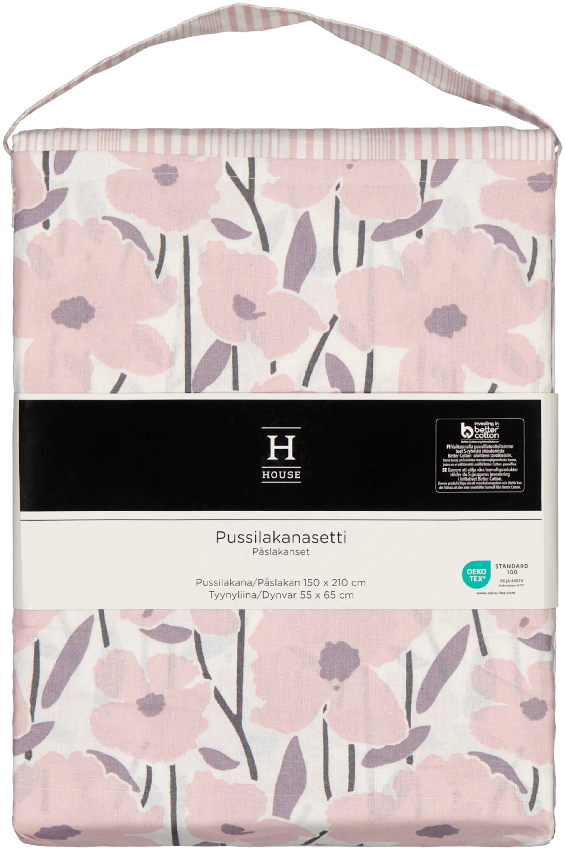 House pussilakanasetti Flower/stripe 150x210 cm, vaaleanpunainen - 2