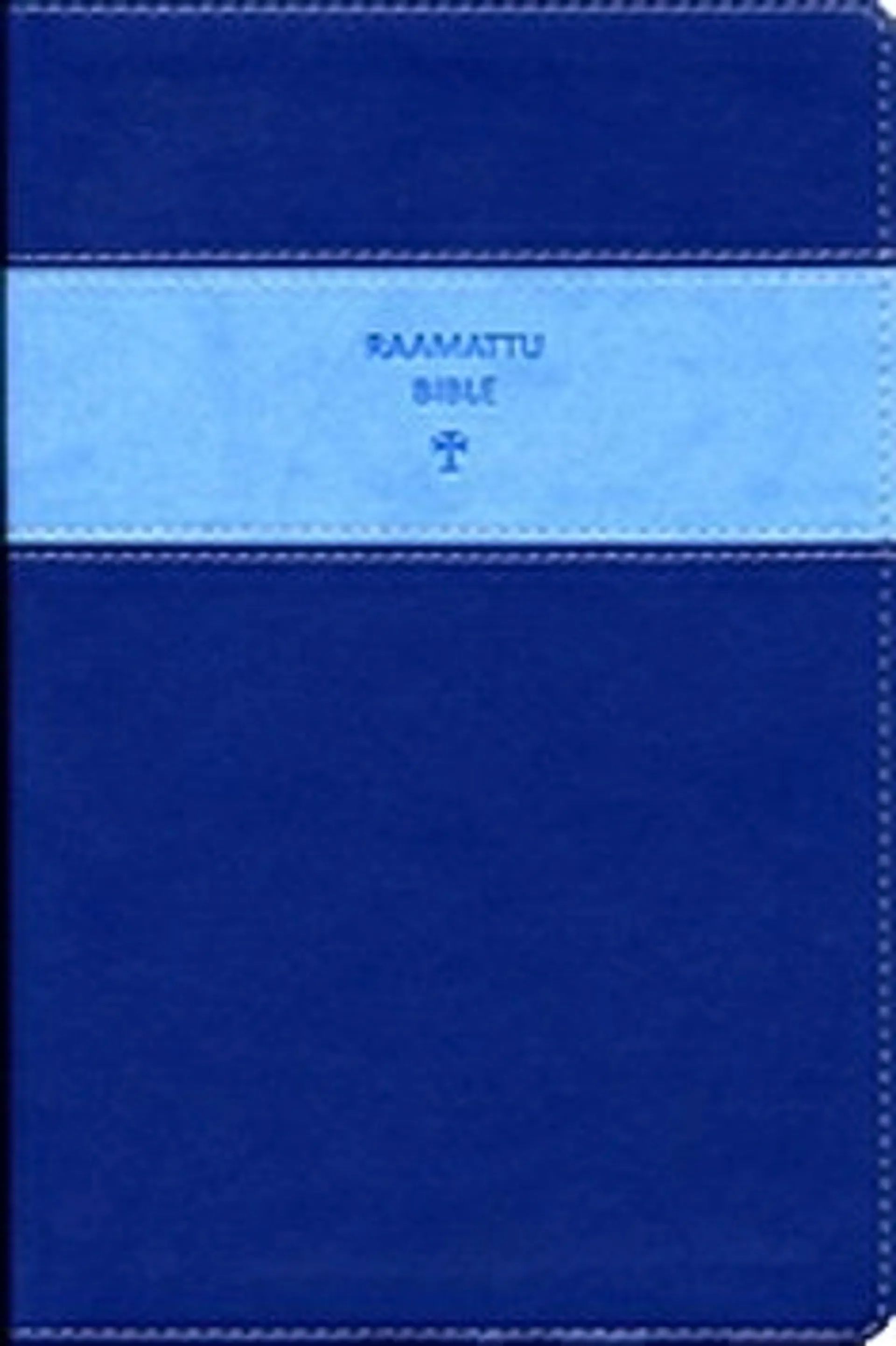 Raamattu (suomi-englanti, 160x235 mm, hopeasyrjä, reunahakemisto, nahkajäljitelmä, sininen)