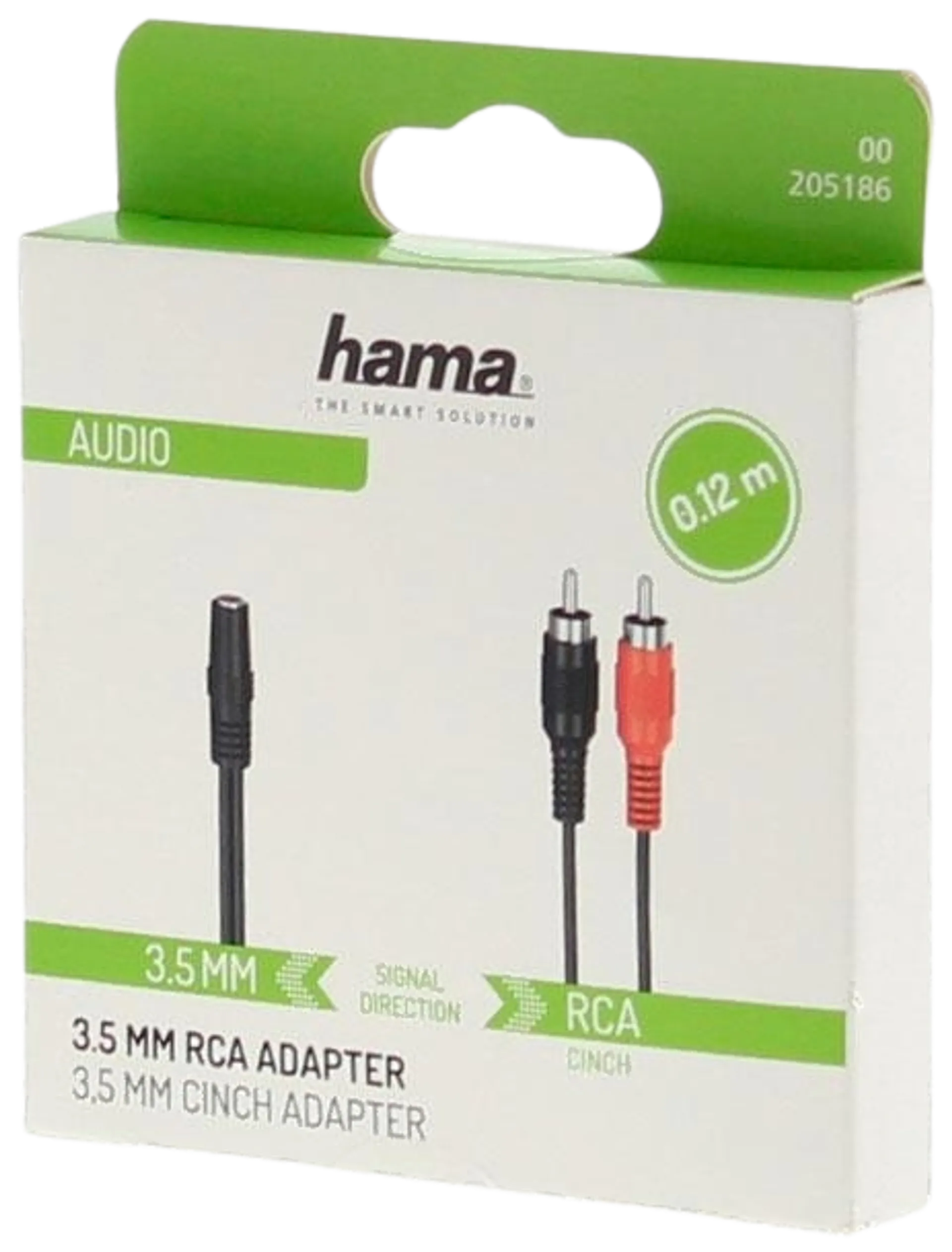Hama Audiojohto, 2 x RCA uros - 1 x 3,5 mm naaras, 0,1 m - 2