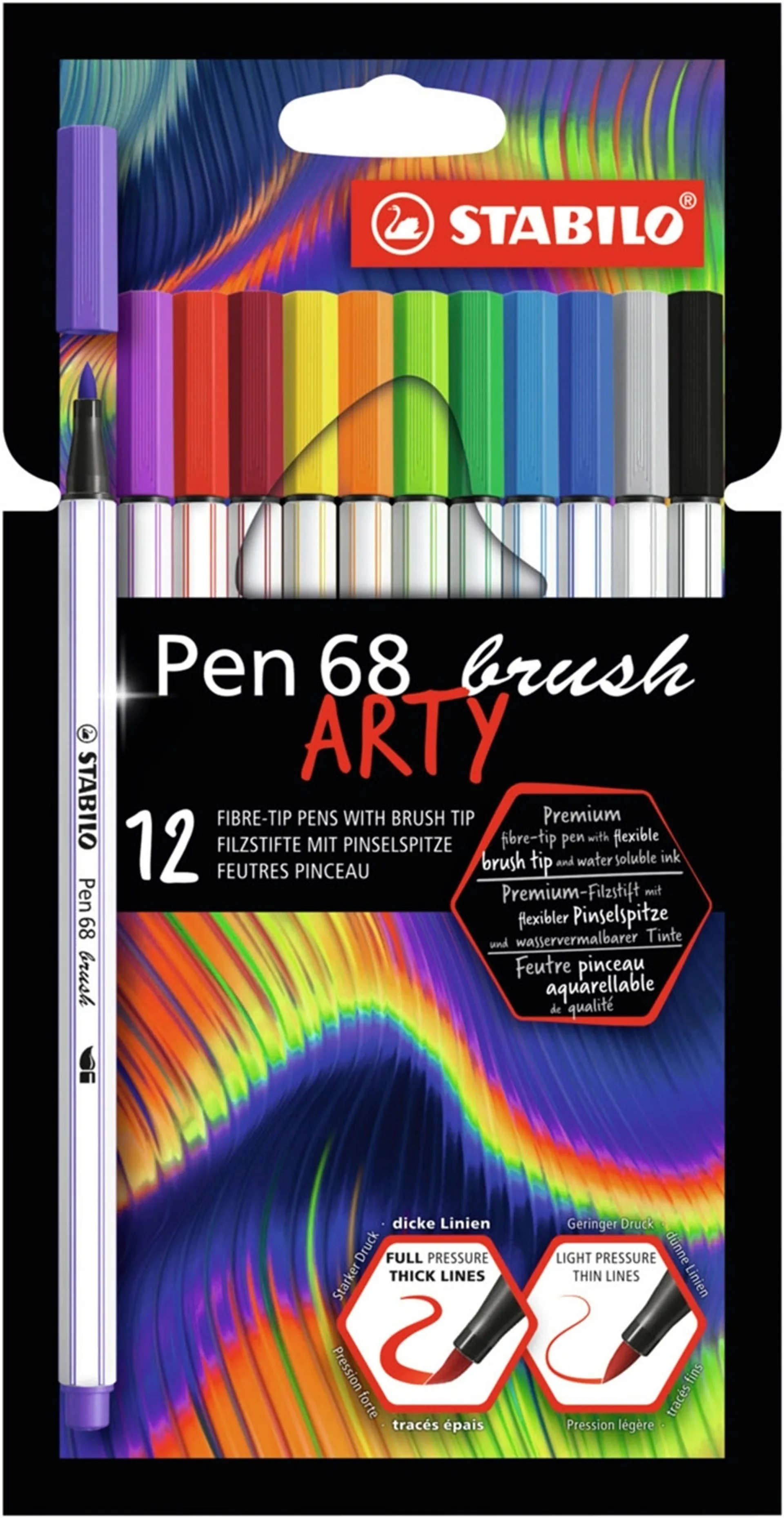 Sivellinkynä Stabilo Pen68 Brush 12 värin kotelossa