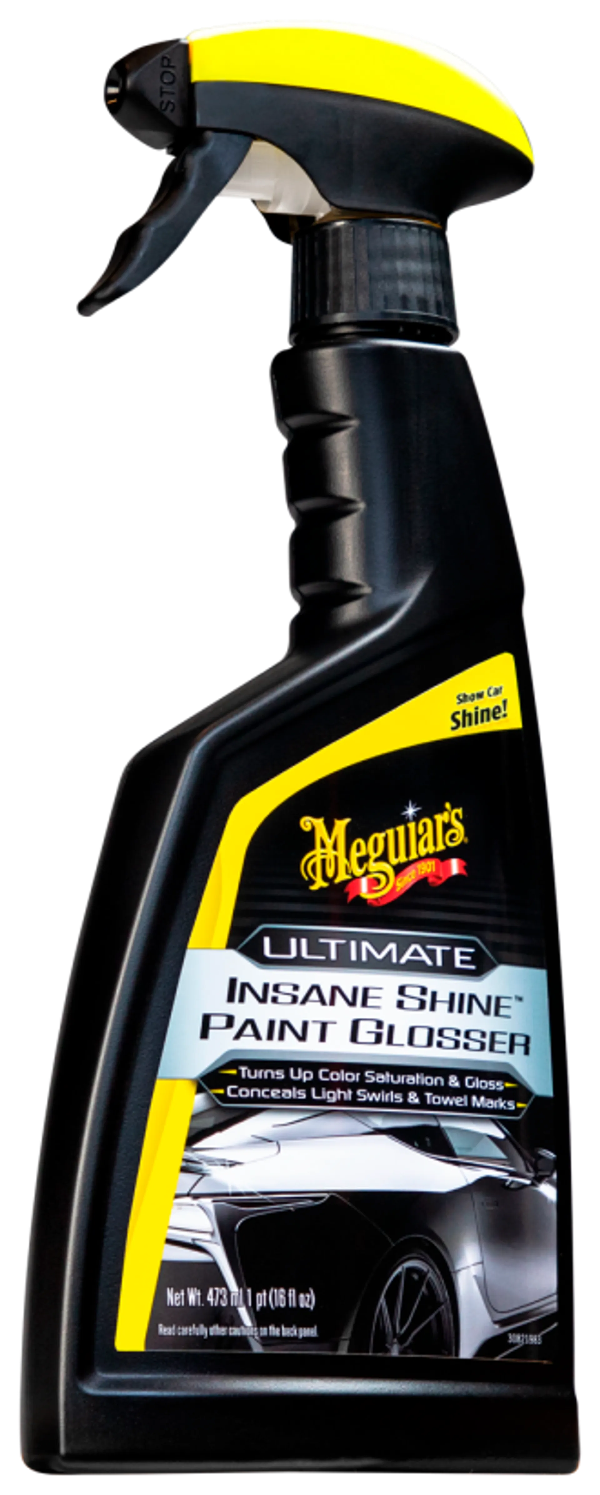 Meguiars Ultimate Insane Shine Paint Glosser on sumutettava maalipinnan kiillotusaine joka poistaa naarmuja, antaa kiiltoa sekä suojaa.