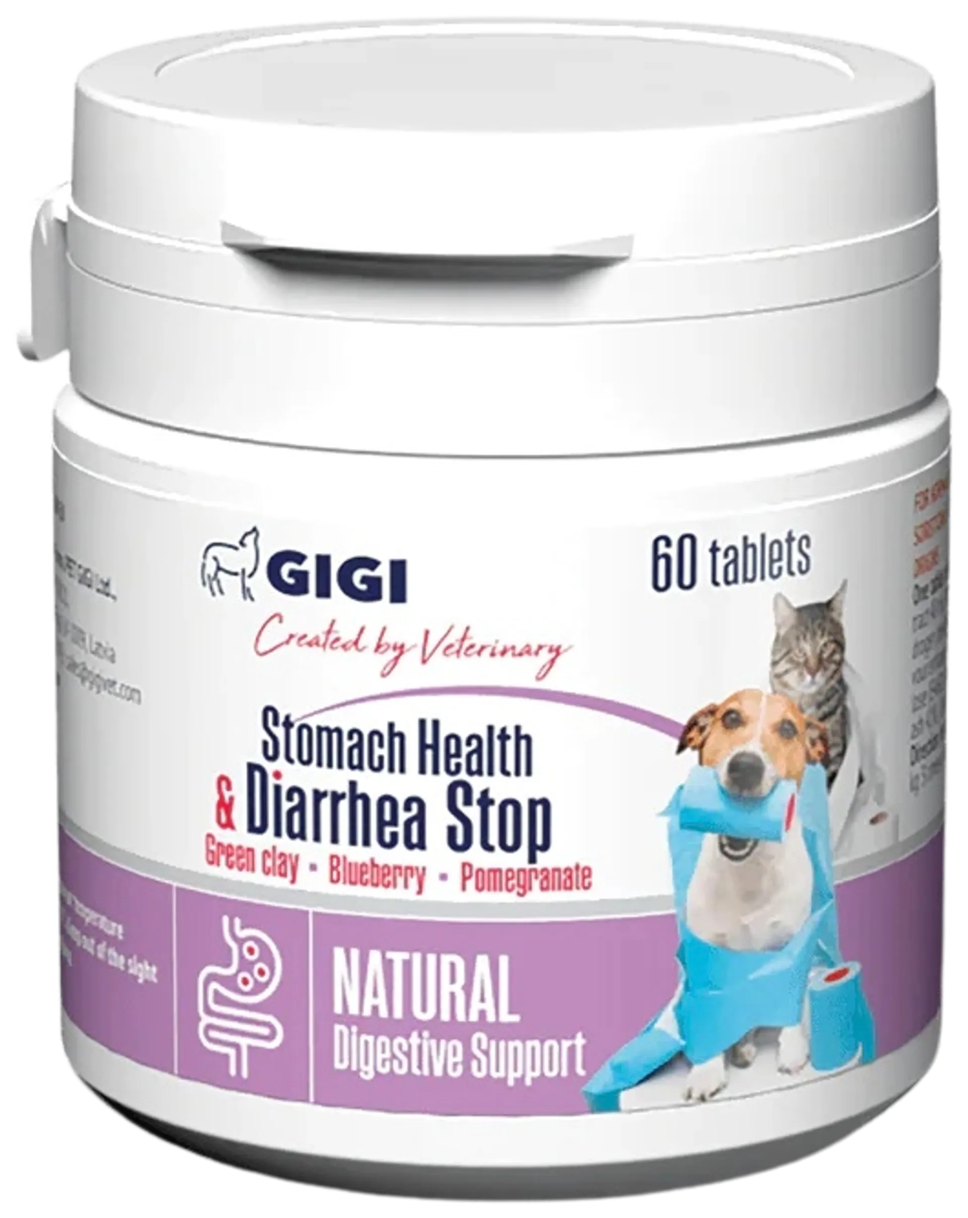GIGI Stomach Health & Diarrhea Stop vatsaravinne kissalle ja koiralle 60 tablettia