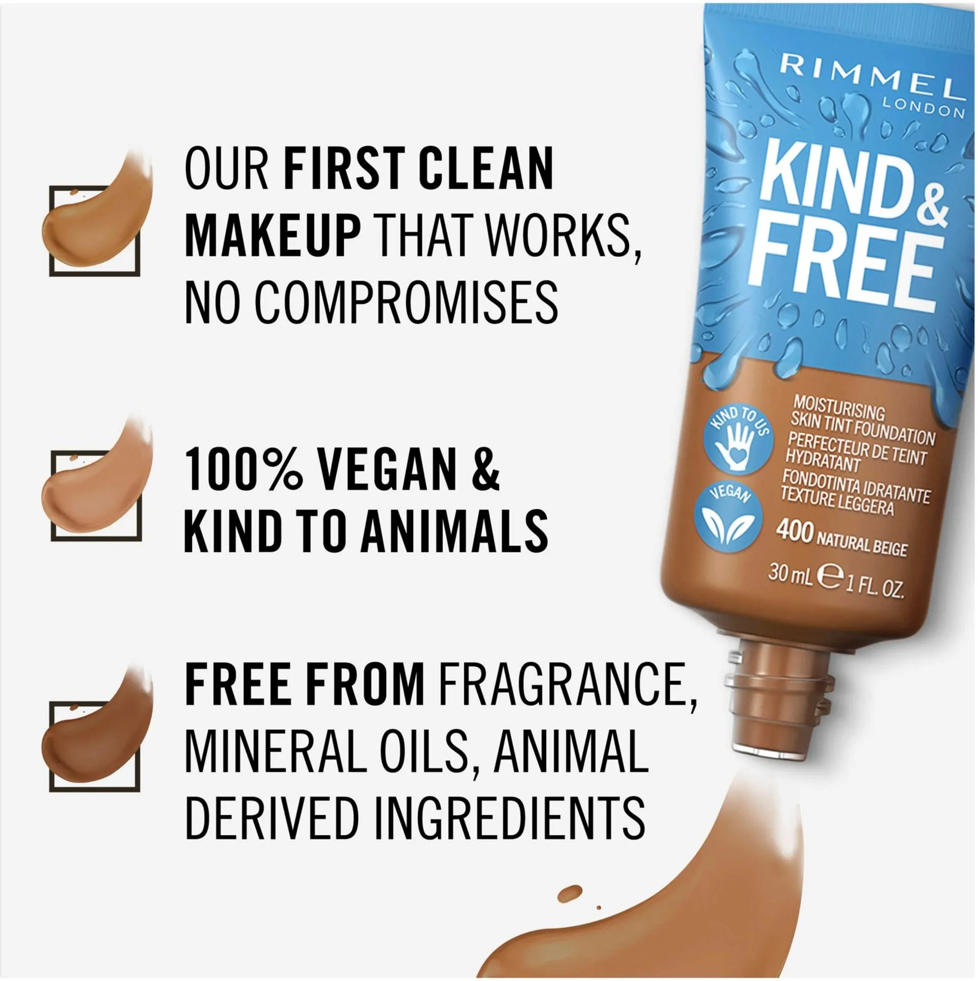 Rimmel Kind & Free Skin Tint Foundation 30 ml, 400 Natural Beige meikkivoide - 5