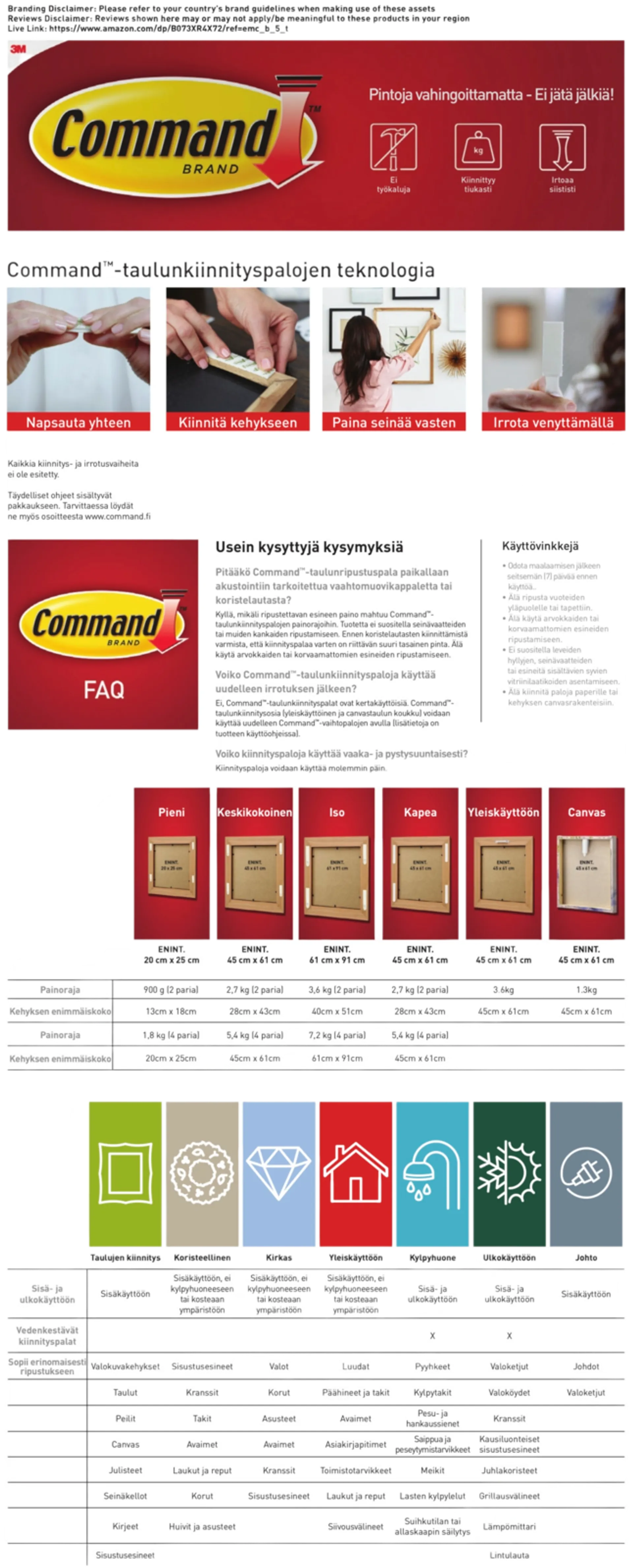 Command™ Pienet ja keskikokoiset taulunkiinnityspalat, säästöpakkaus 17203 - 6