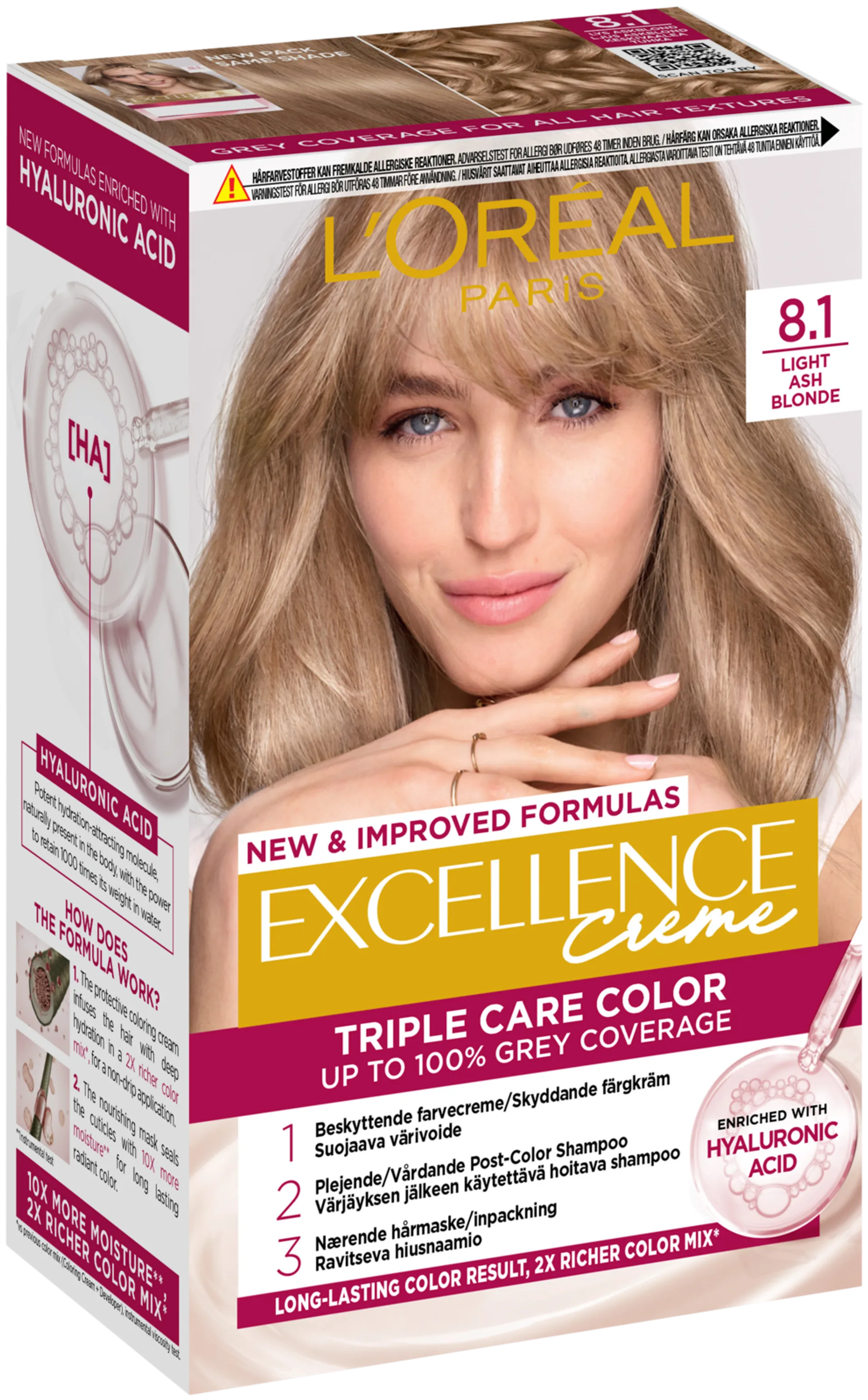 L'Oréal Paris Excellence Creme 8.1 Light Ash Blonde Keskivaalea Tuhka kestoväri 1kpl - 2