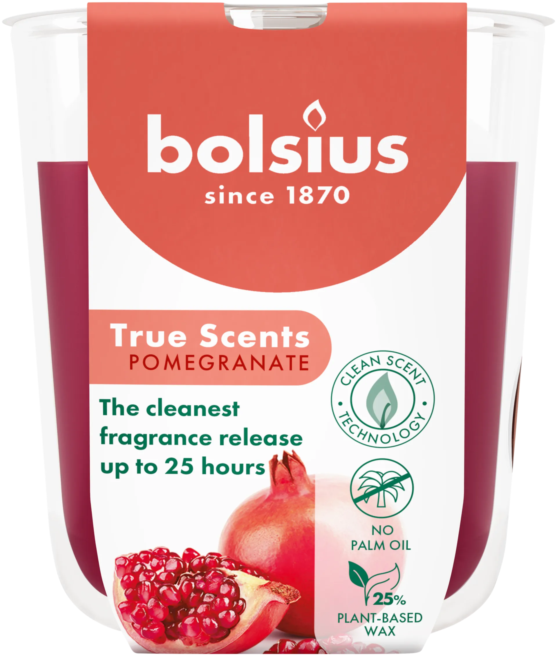 Bolsius True Scents – tuoksukynttilä lasissa – Granaattiomena – punainen – pieni