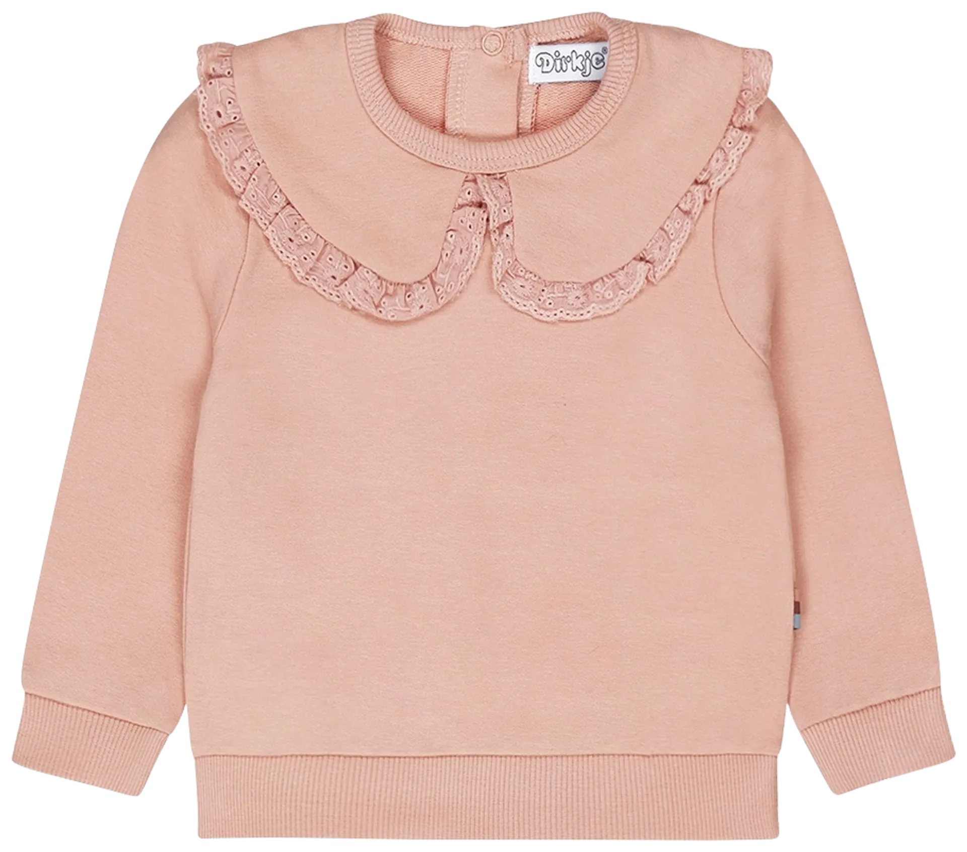 Dirkje lasten collegepusero, jossa pitsiröyhelöä kauluksessa Q52362 - Dusty Pink