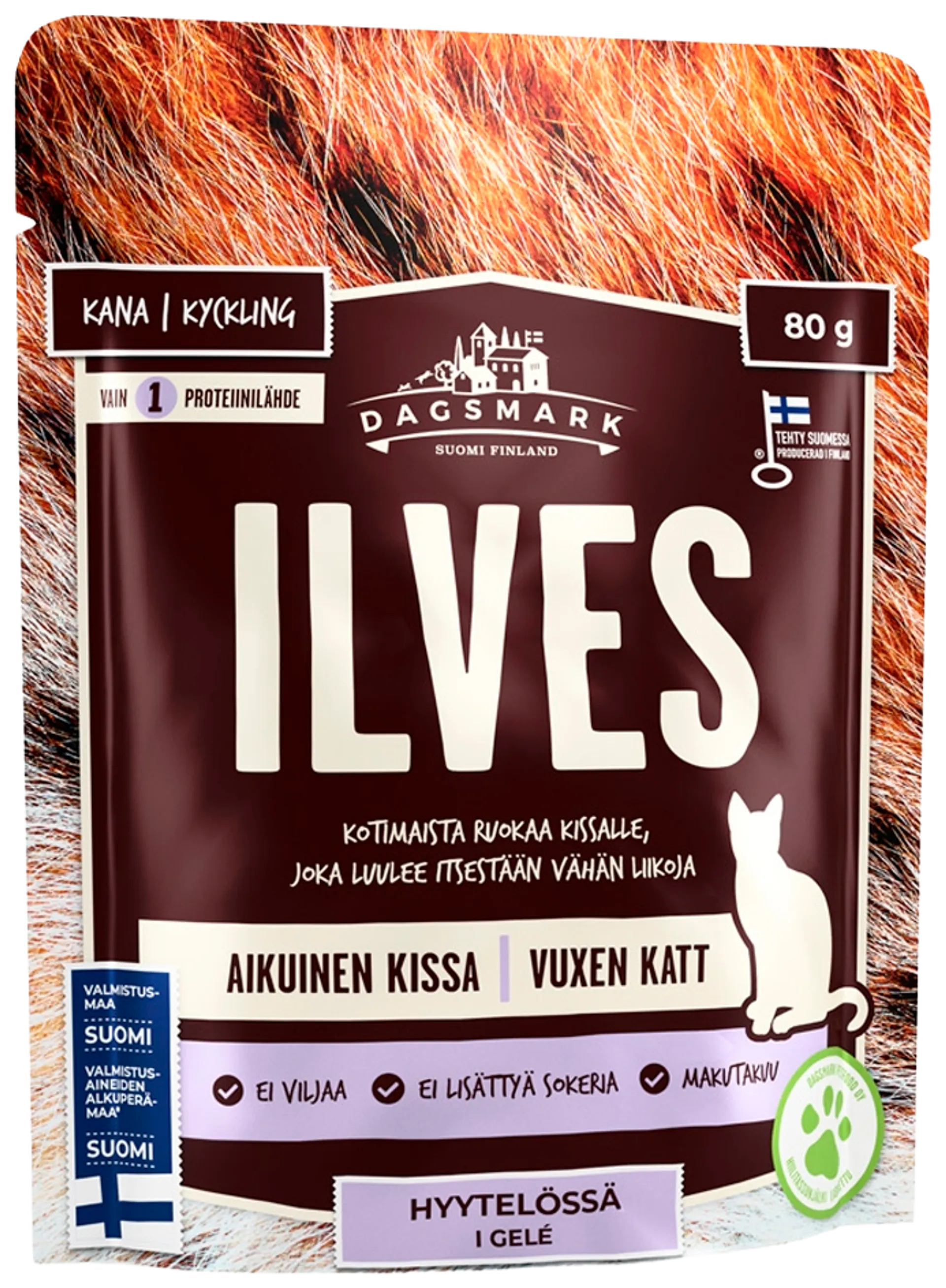 Dagsmark ILVES kotimainen kissan täysravinto, kanaa hyytelössä 80 g