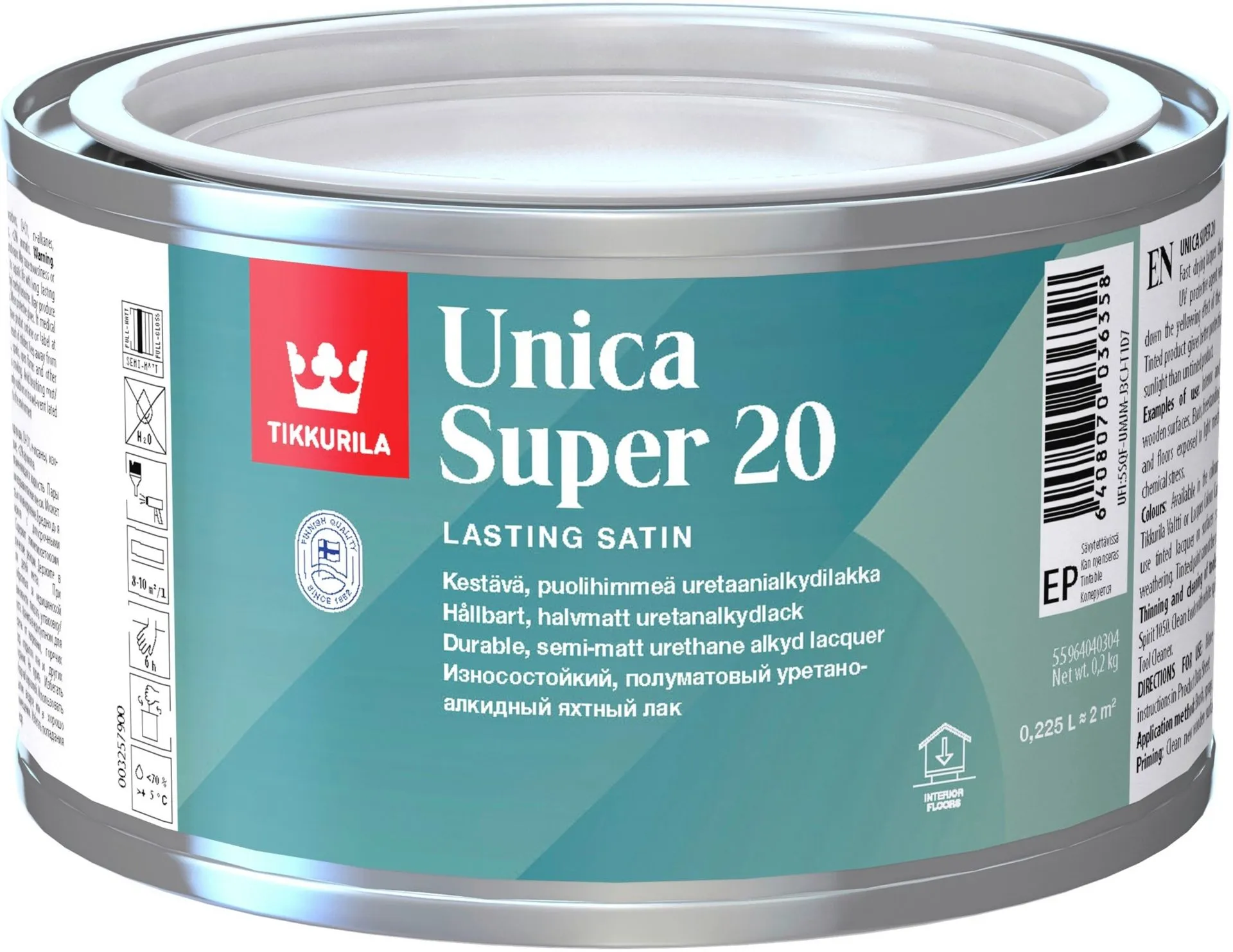 Tikkurila Unica Super 20 uretaanialkydilakka 0,225l sävytettävissä puolihimmeä