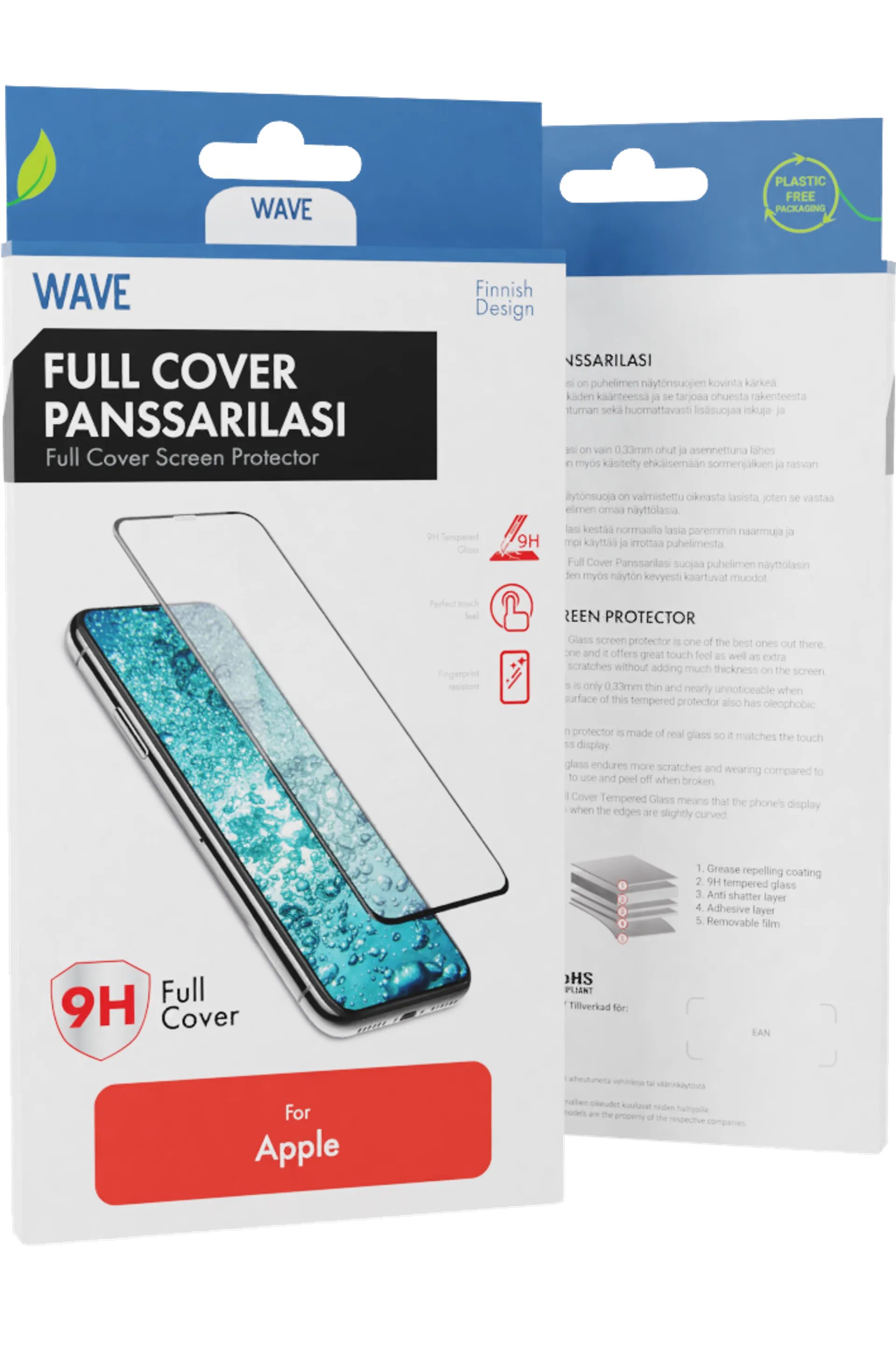 Wave Full Cover Panssarilasi, Apple iPhone 13 mini, Musta kehys