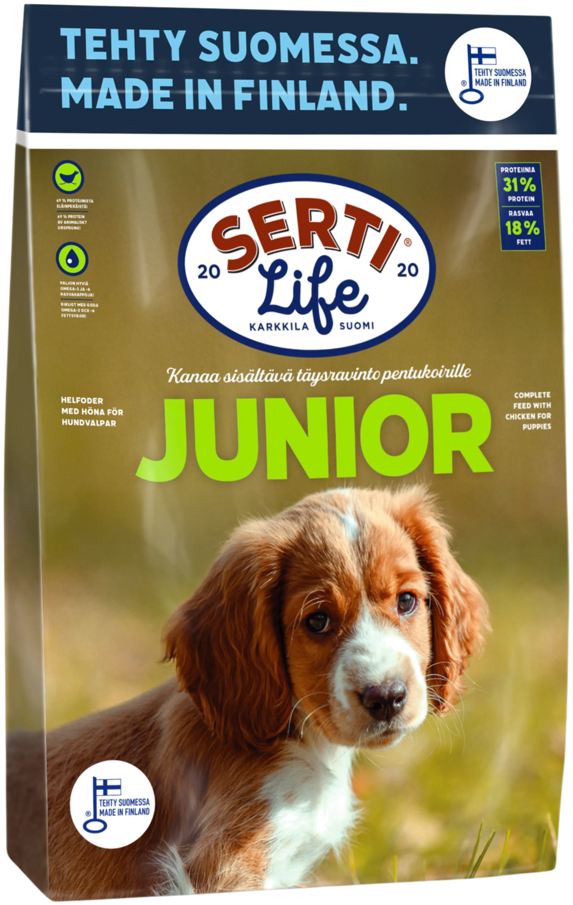 KOTIMAINEN SertiLife Junior, täysravinto koiranpennuille 4 kg