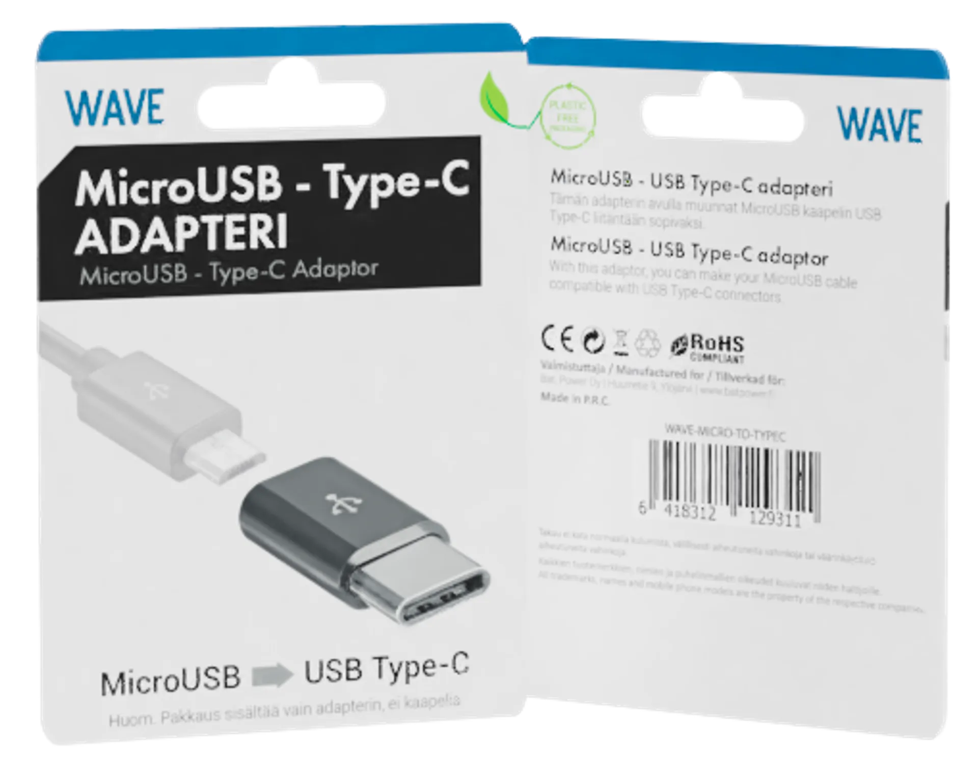 Wave Adapteri, MicroUSB to USB Type-C, Musta - 1