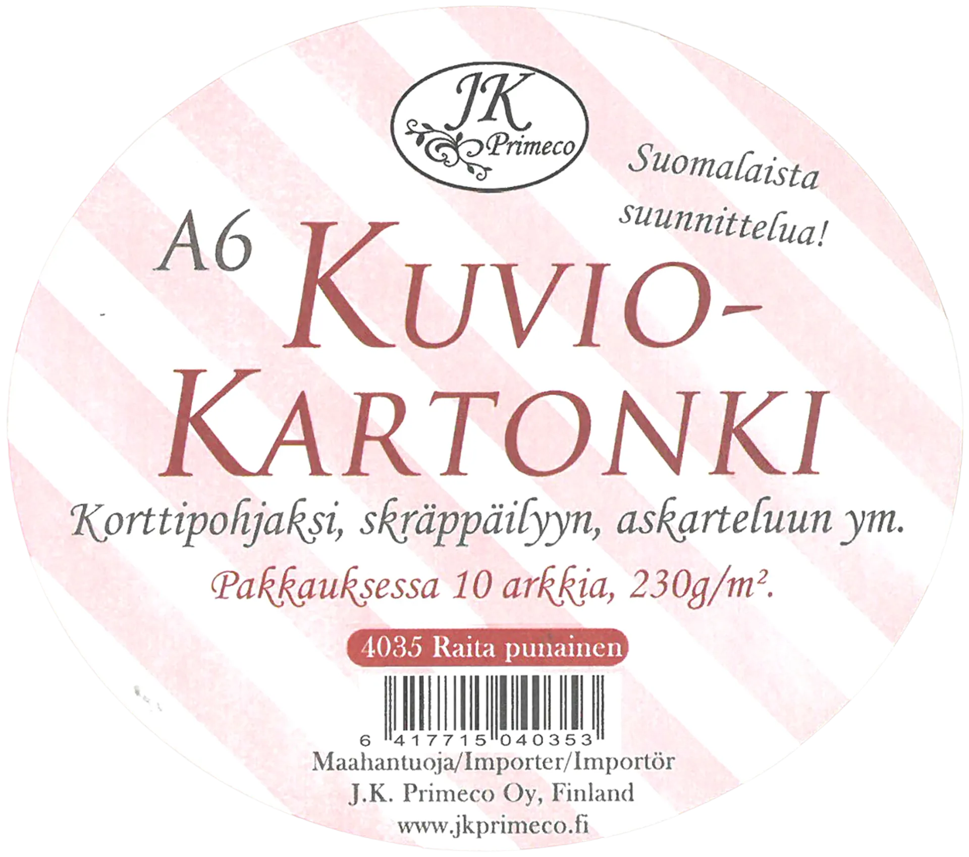 J.K. Primeco Kuviokartonki A6 Raita punainen 10ark - 1