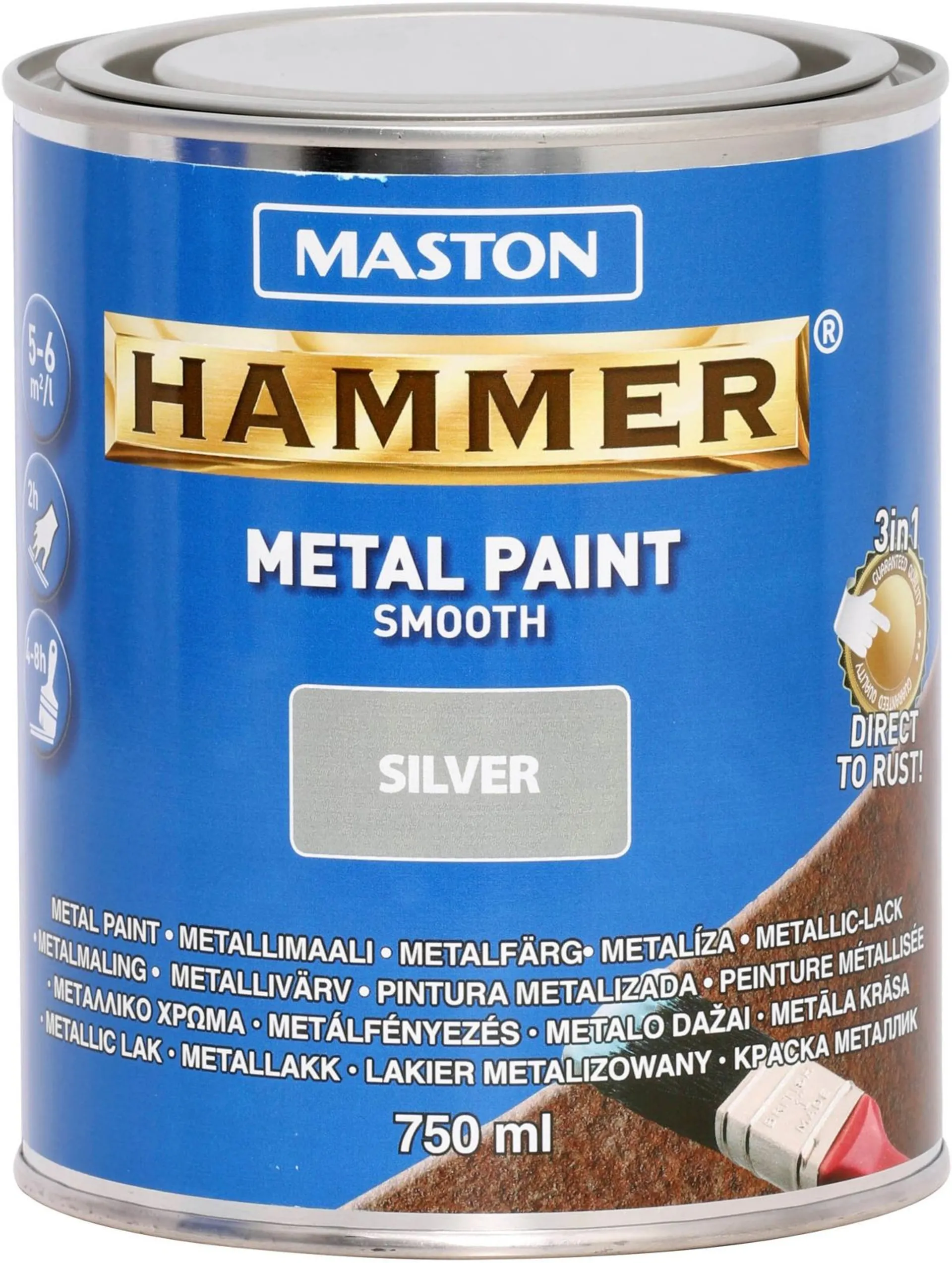 Maston metallimaali Hammer Sileä hopea 750 ml - 1